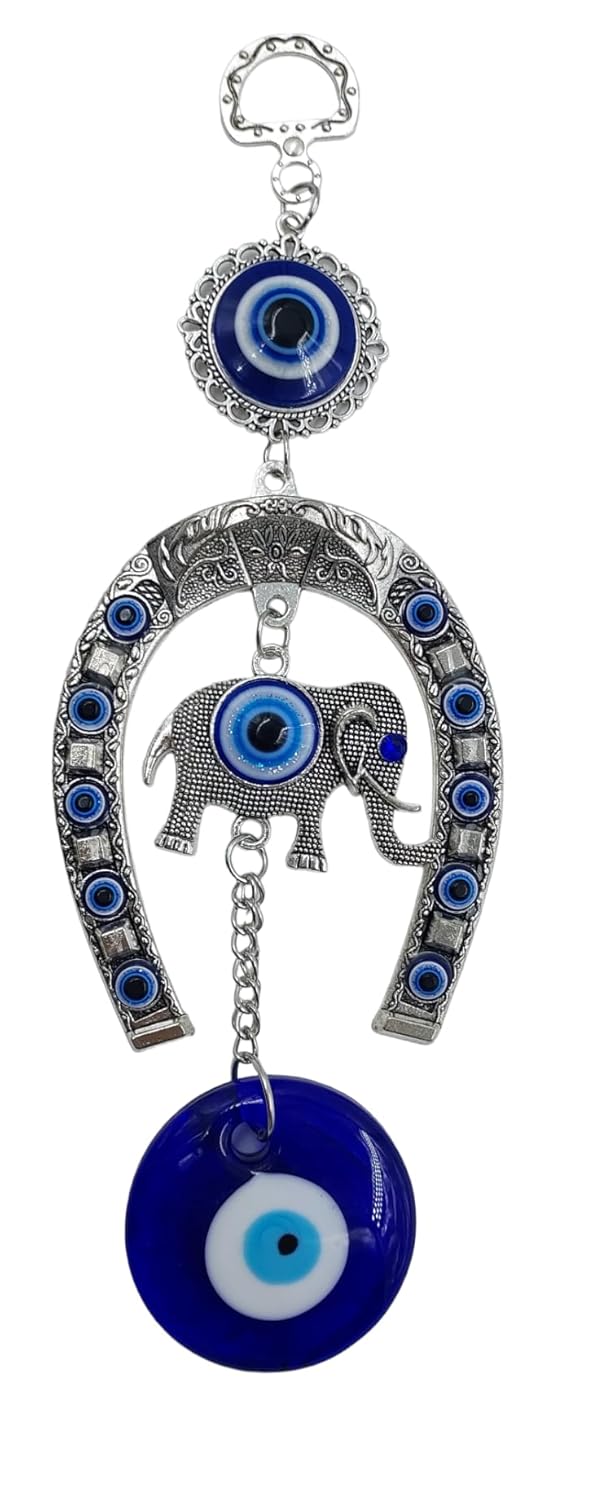 PRG Evil Eye Hanging, Horseshoe with Elephant for Good Luck Charm