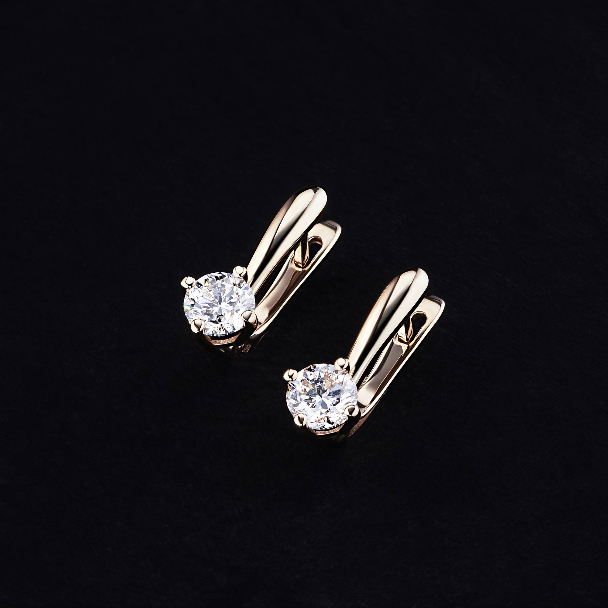 14K Rose Gold Earrings with 2 Round-Cut Lab-Created Diamonds 1.02