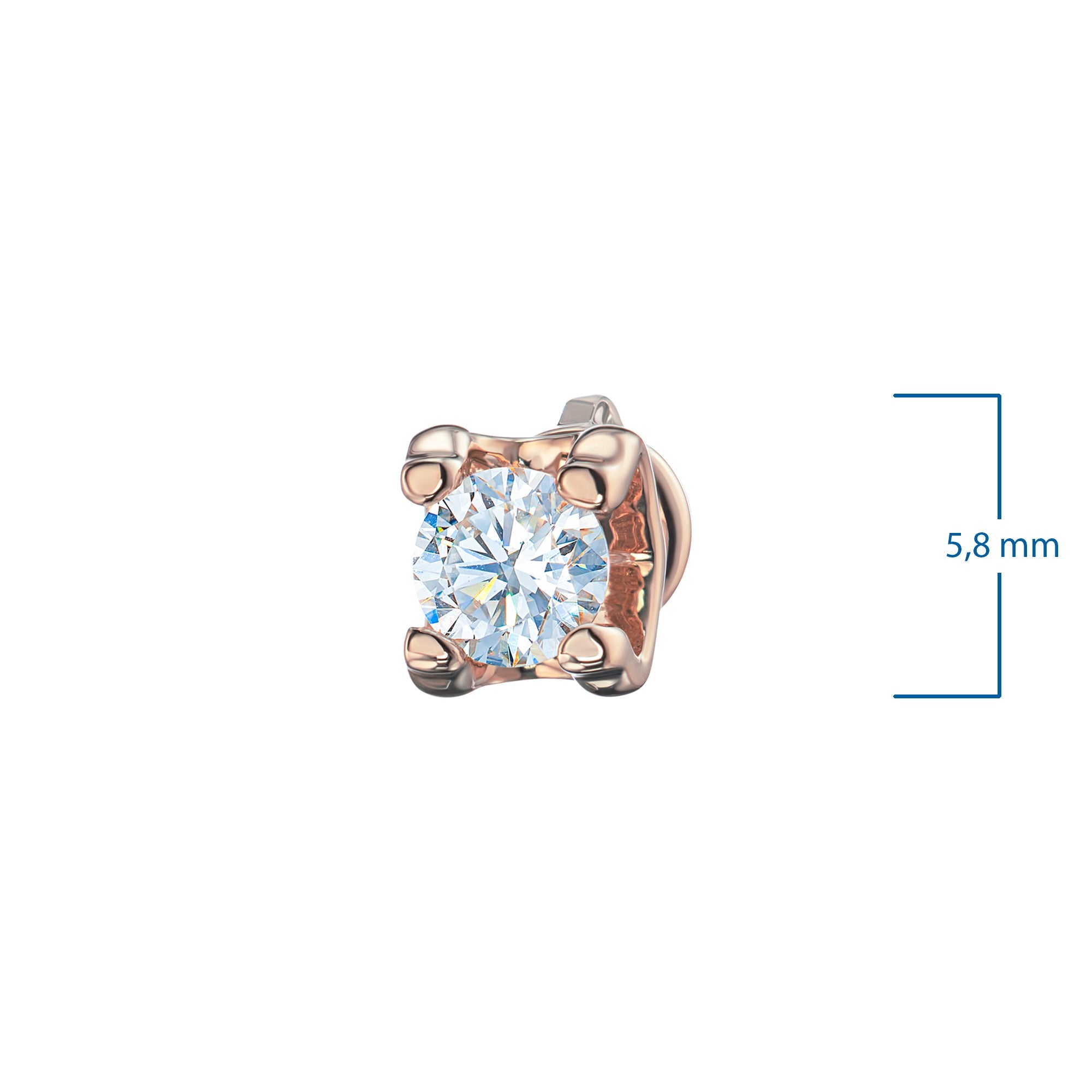 14K Rose Gold Earring Studs with 2 Round-Cut Lab-Created Diamonds 2.14