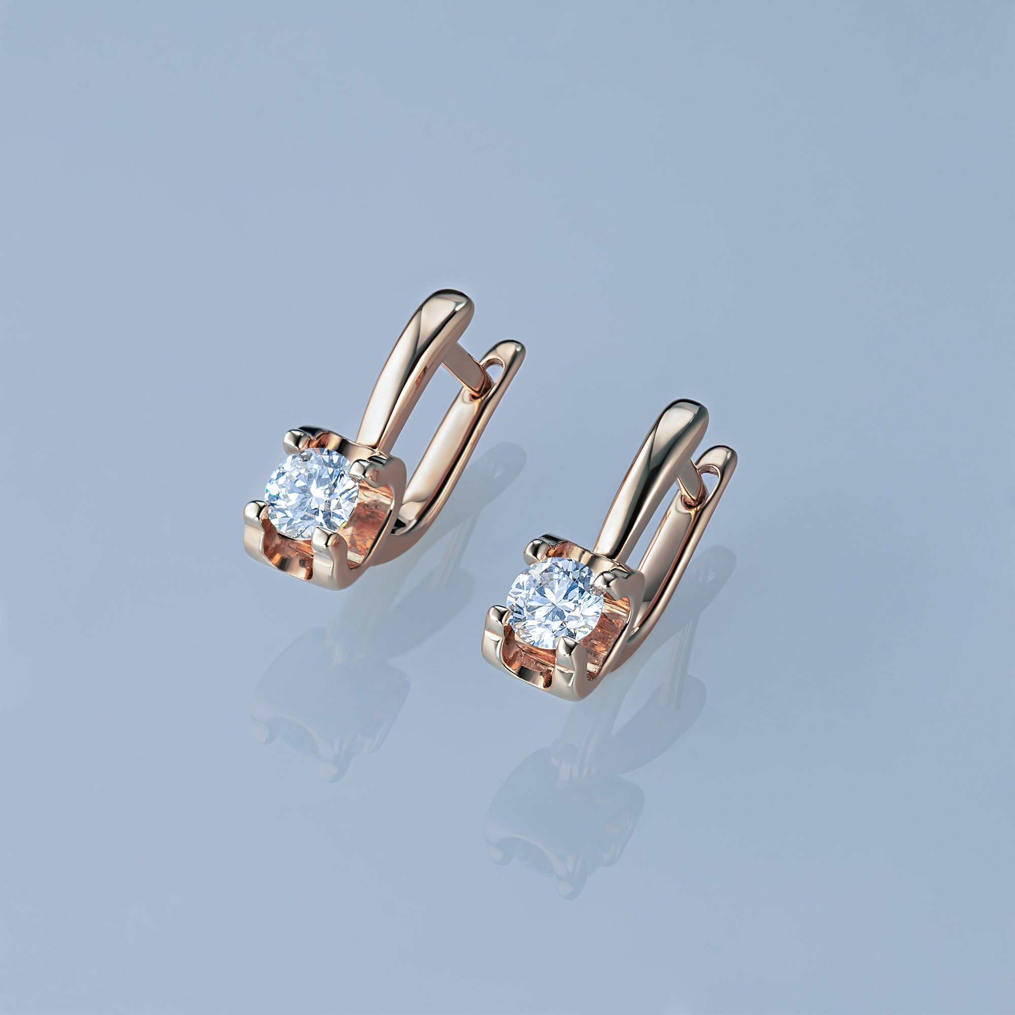 14K Rose Gold Earrings with 2 Round-Cut Lab-Created Diamonds 1.16