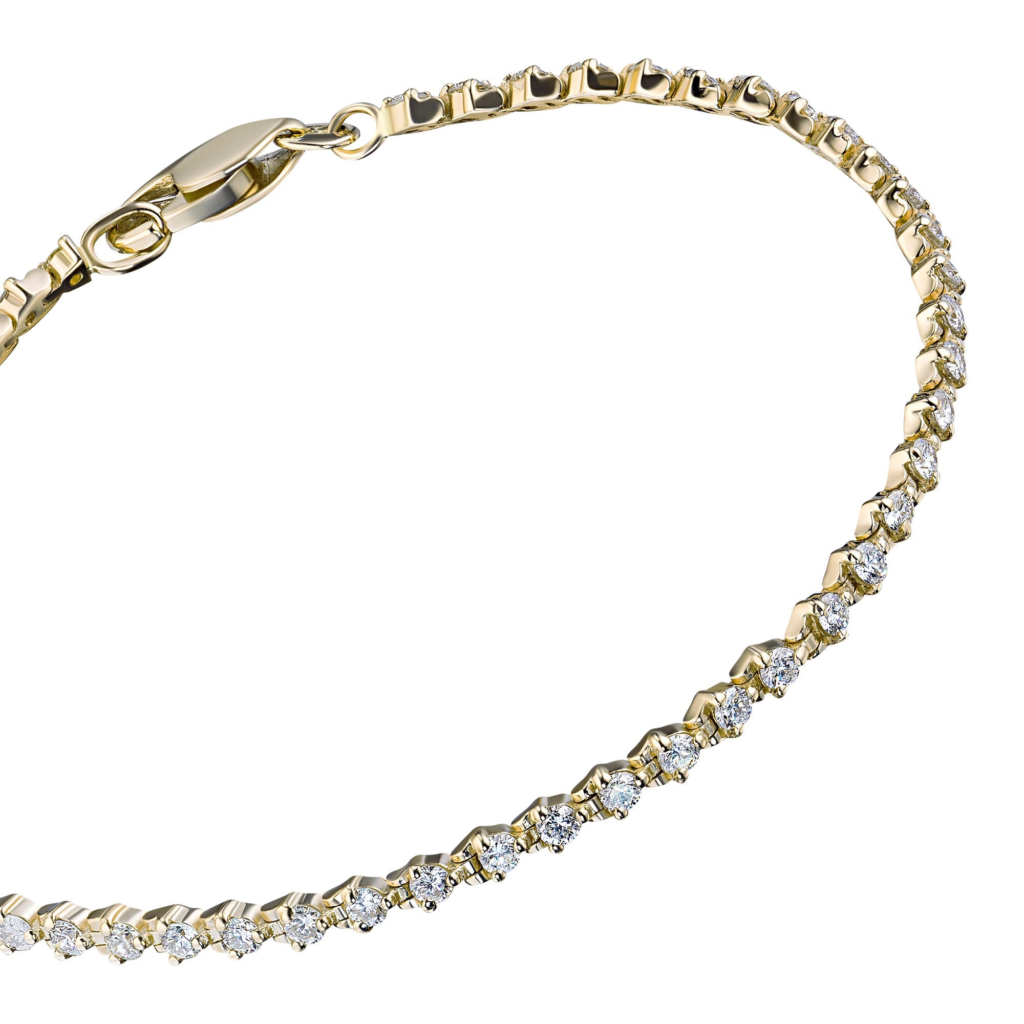 14K Yellow Gold Bracelet with 58 Round-Cut Lab-Created Diamonds 2.022