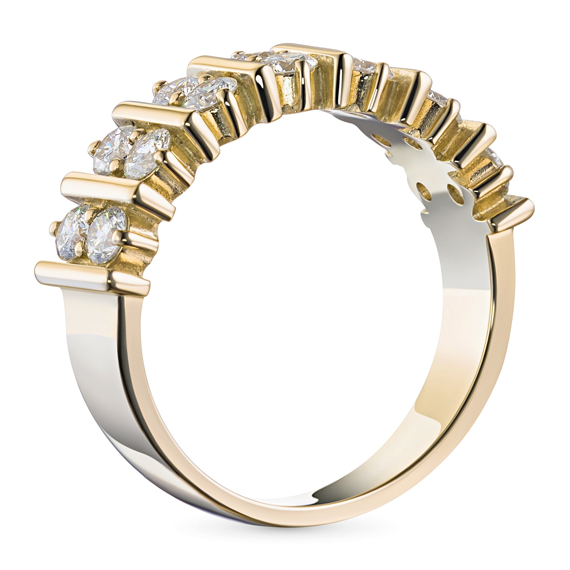 14K Yellow Gold Ring with 14 Round-Cut Lab-Created Diamonds 0.733