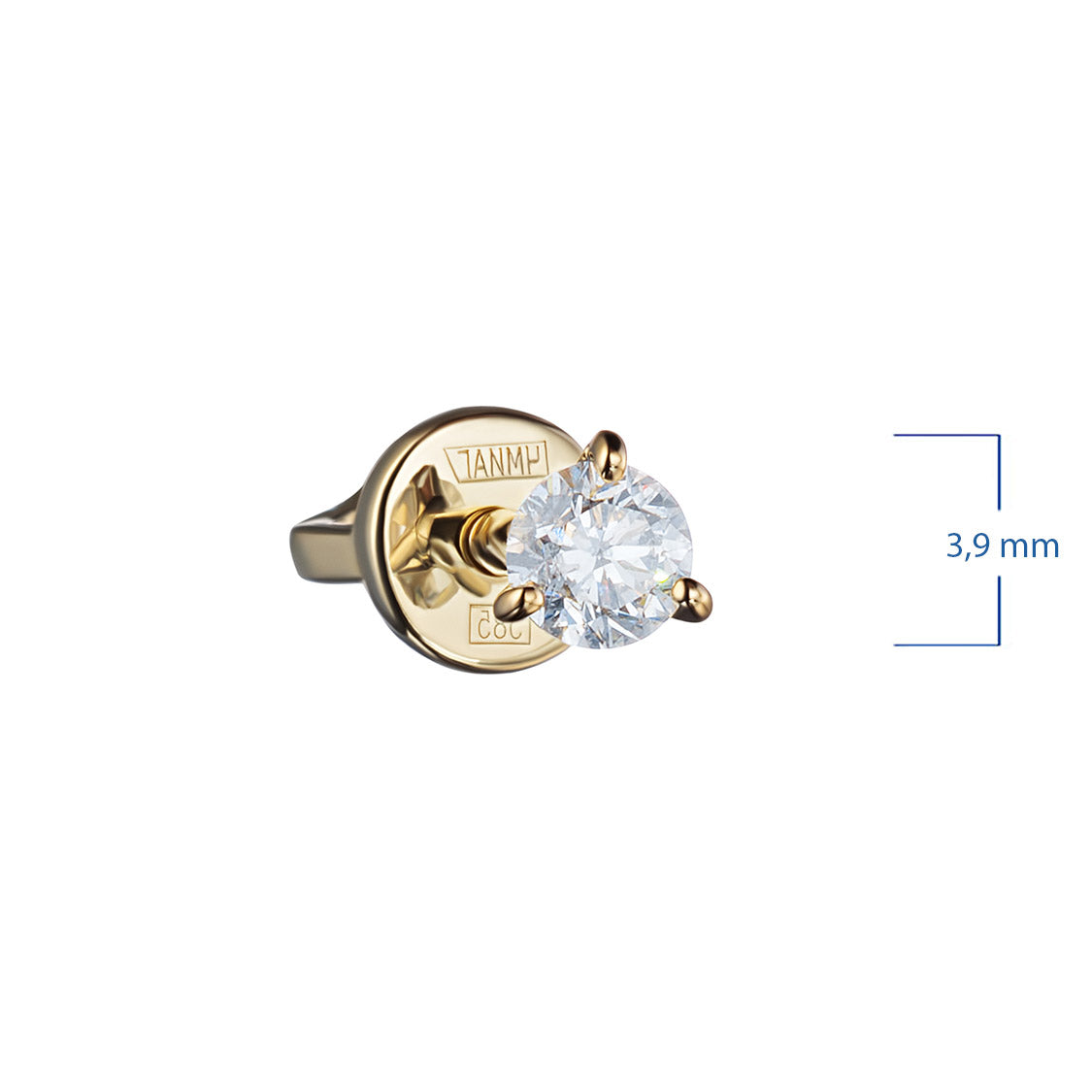 14K Yellow Gold Earring Studs with 2 Round-Cut Lab-Created Diamonds
