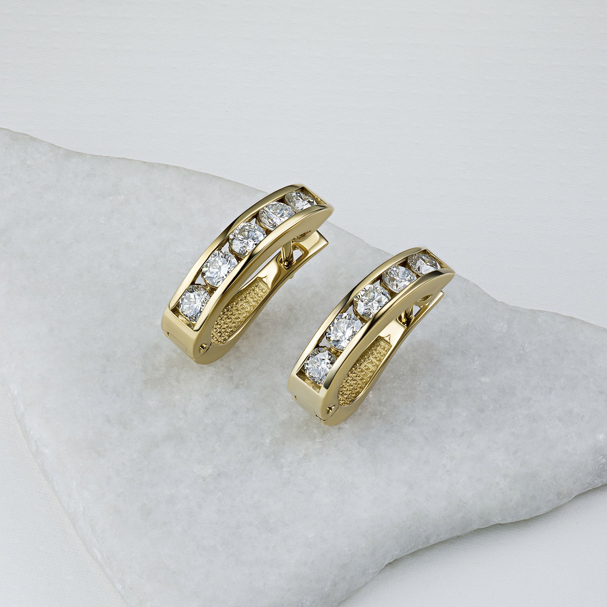 14K Yellow Gold Earrings with 10 Round-Cut Lab-Created Diamonds 2.173