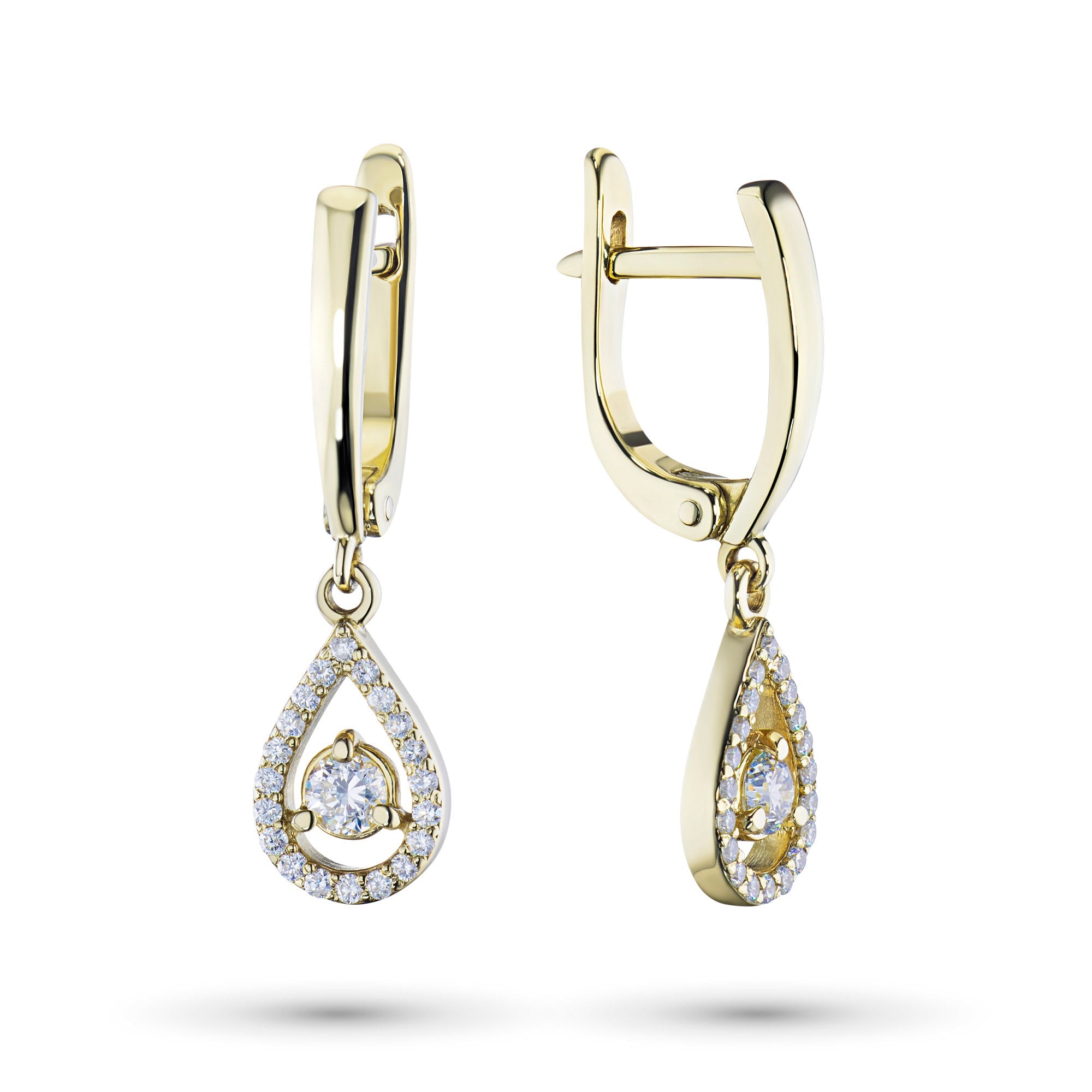 14K Yellow Gold Earrings with 42 Round-Cut Lab-Created Diamonds 1.159