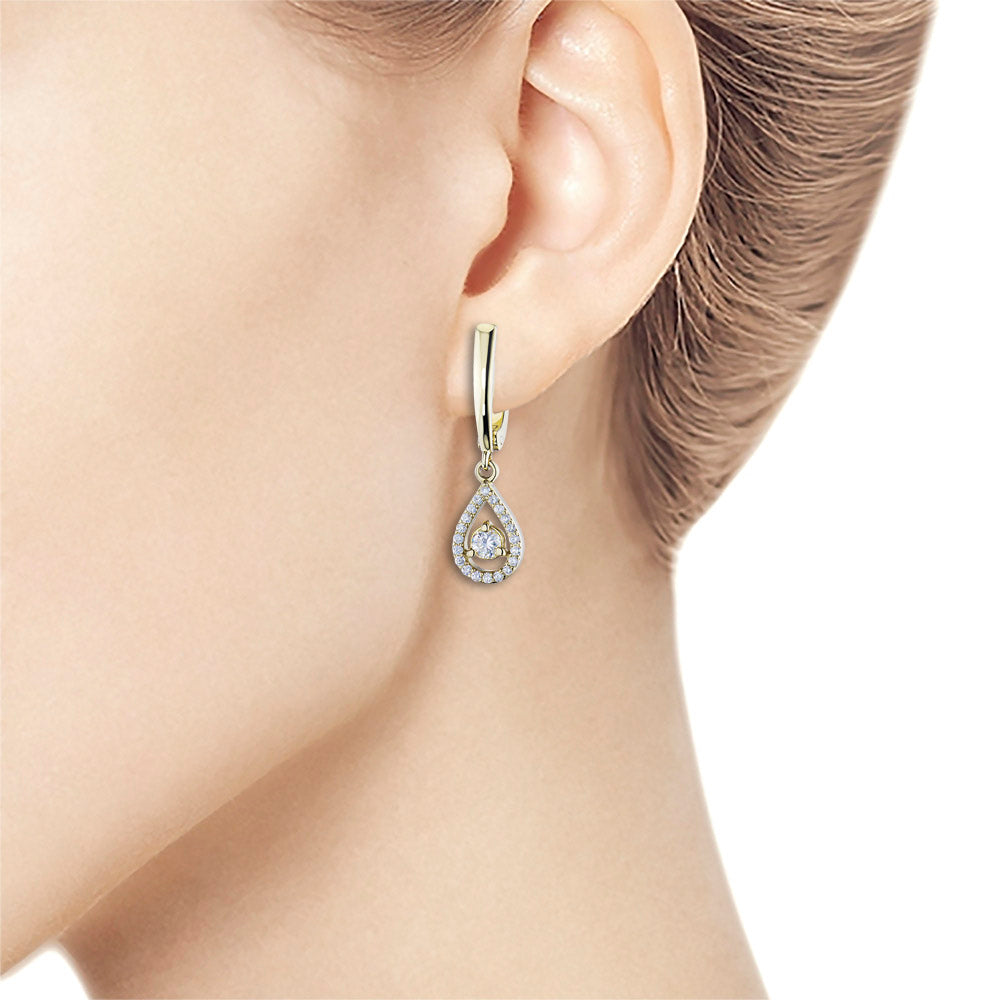 14K Yellow Gold Earrings with 42 Round-Cut Lab-Created Diamonds 1.159