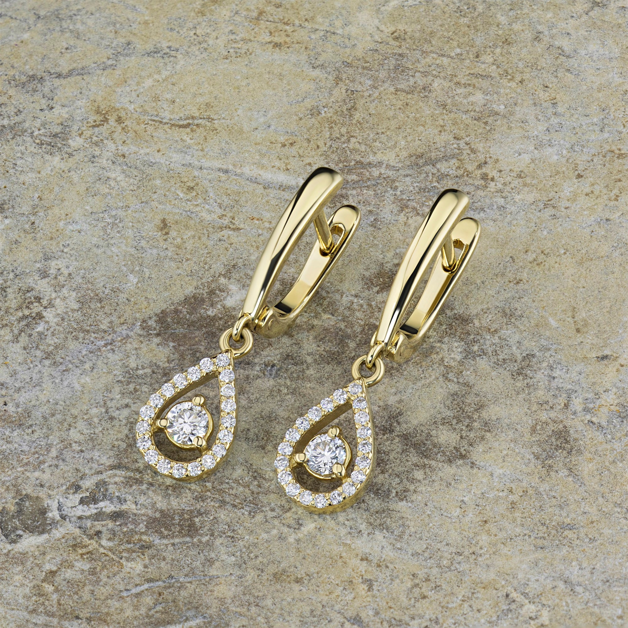 14K Yellow Gold Earrings with 42 Round-Cut Lab-Created Diamonds 1.159