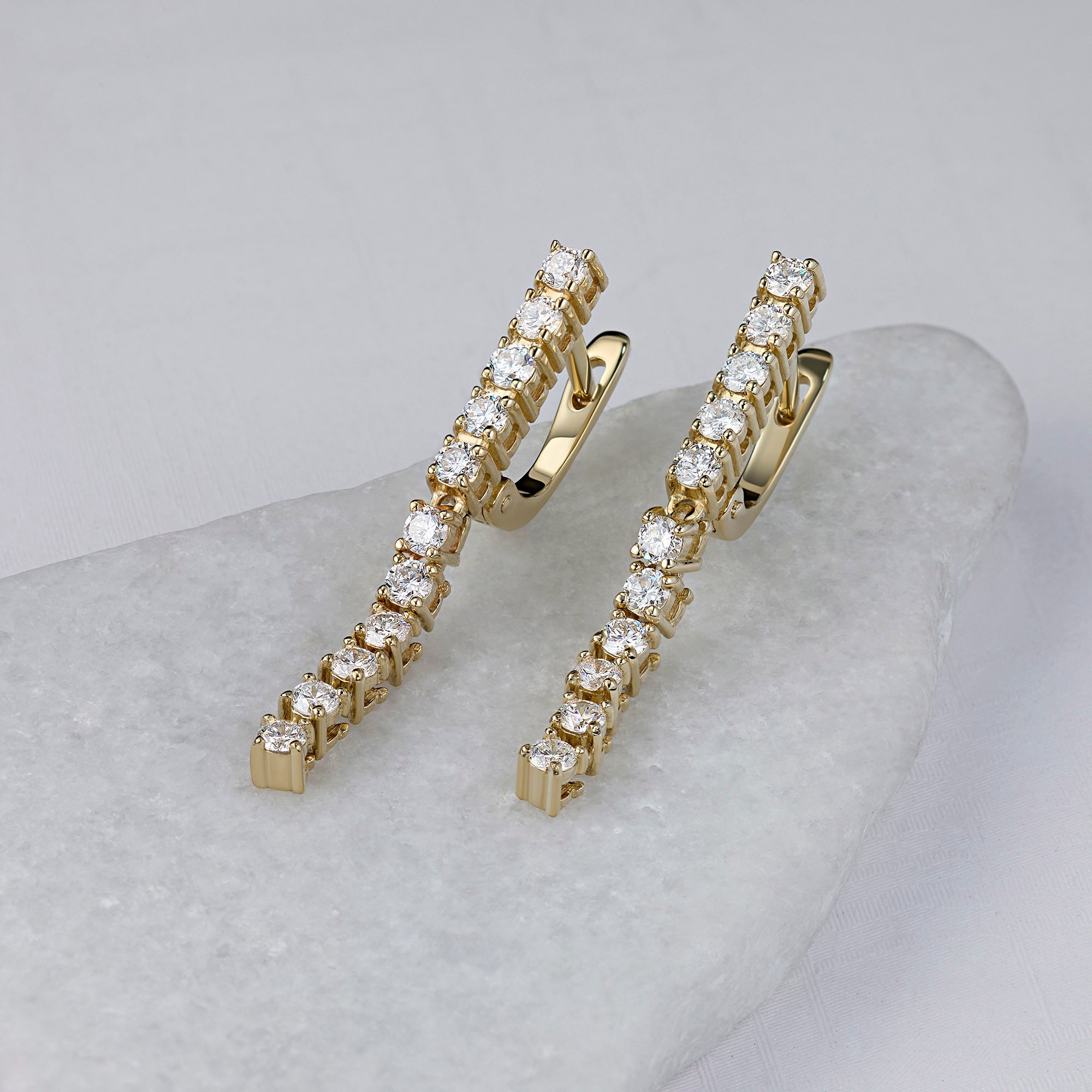 14K Yellow Gold Earrings with 22 Round-Cut Lab-Created Diamonds 1.152