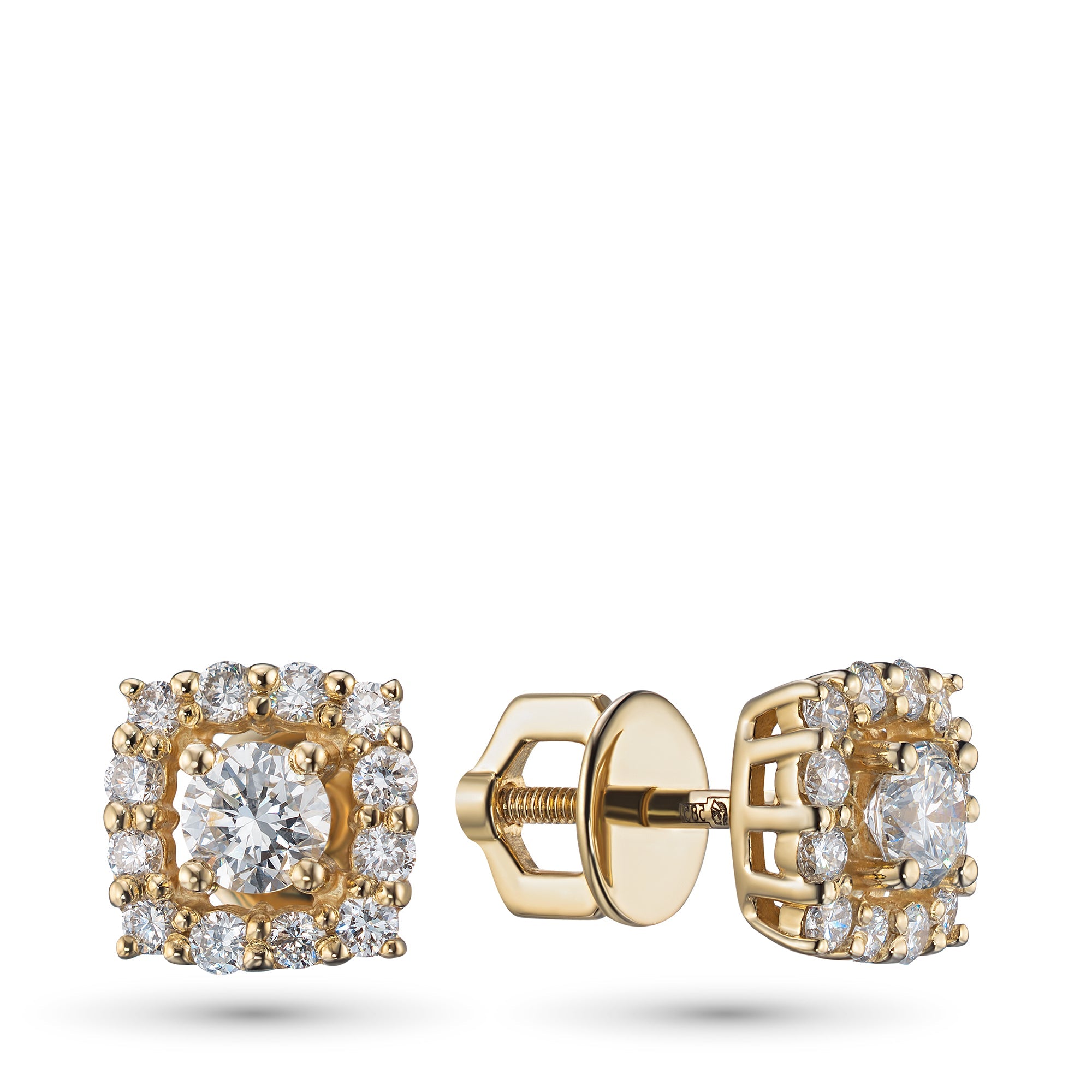 14K Yellow Gold Earring Studs with 26 Round-Cut Lab-Created Diamonds