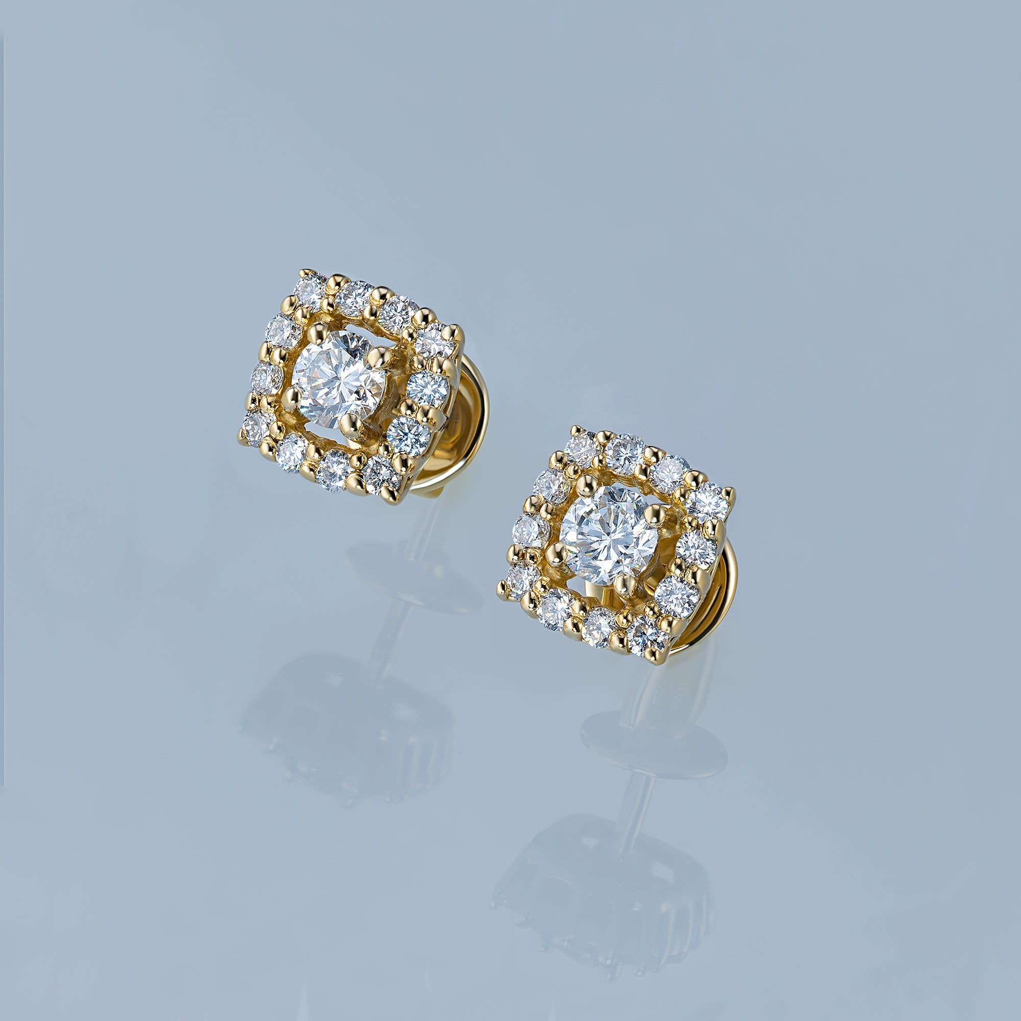 14K Yellow Gold Earring Studs with 26 Round-Cut Lab-Created Diamonds