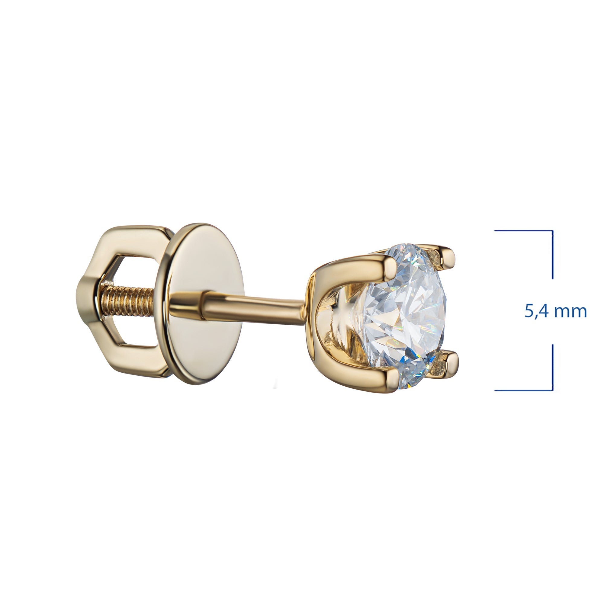 14K Yellow Gold Earring Studs with 2 Round-Cut Lab-Created Diamonds