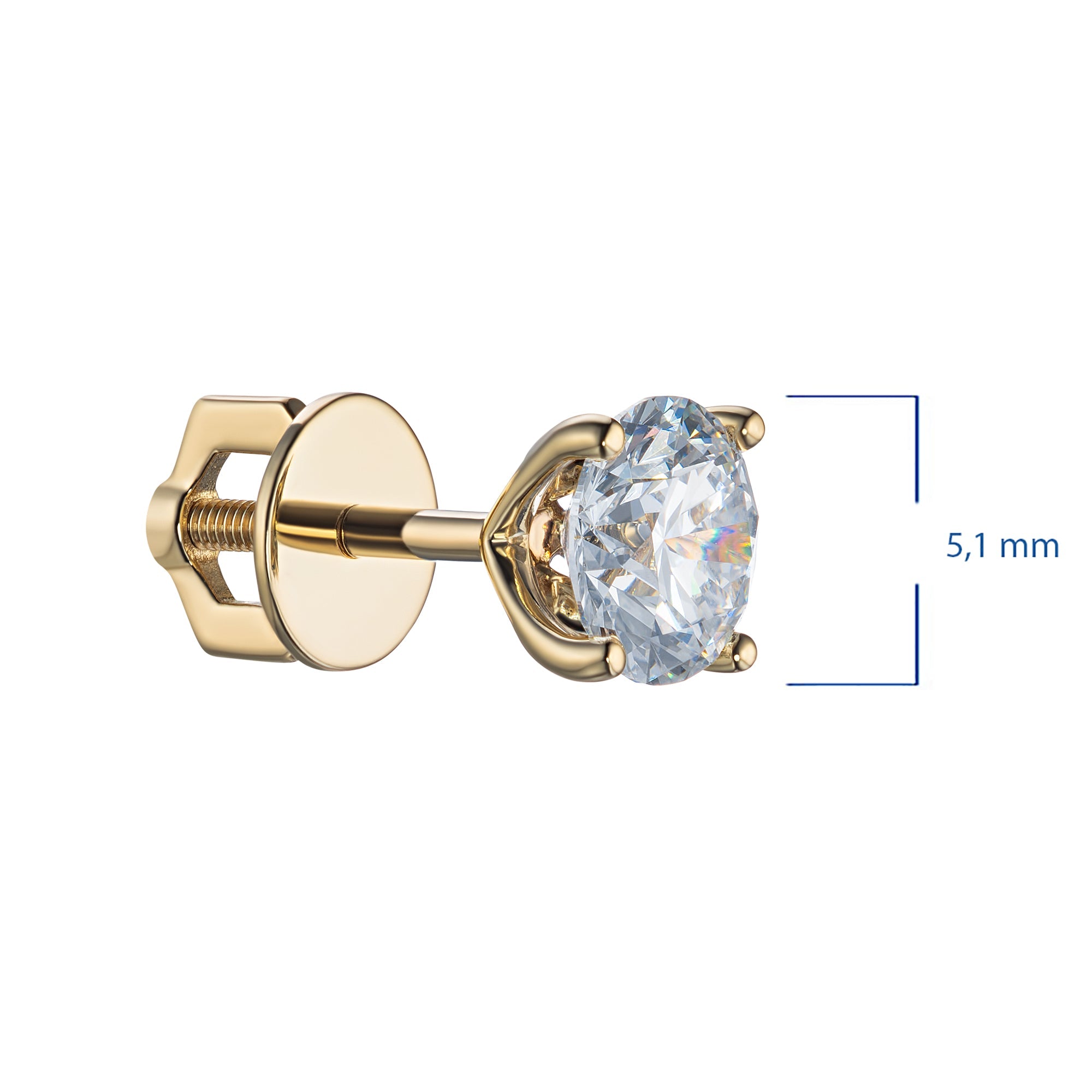 14K Yellow Gold Earring Studs with 2 Round-Cut Lab-Created Diamonds 2