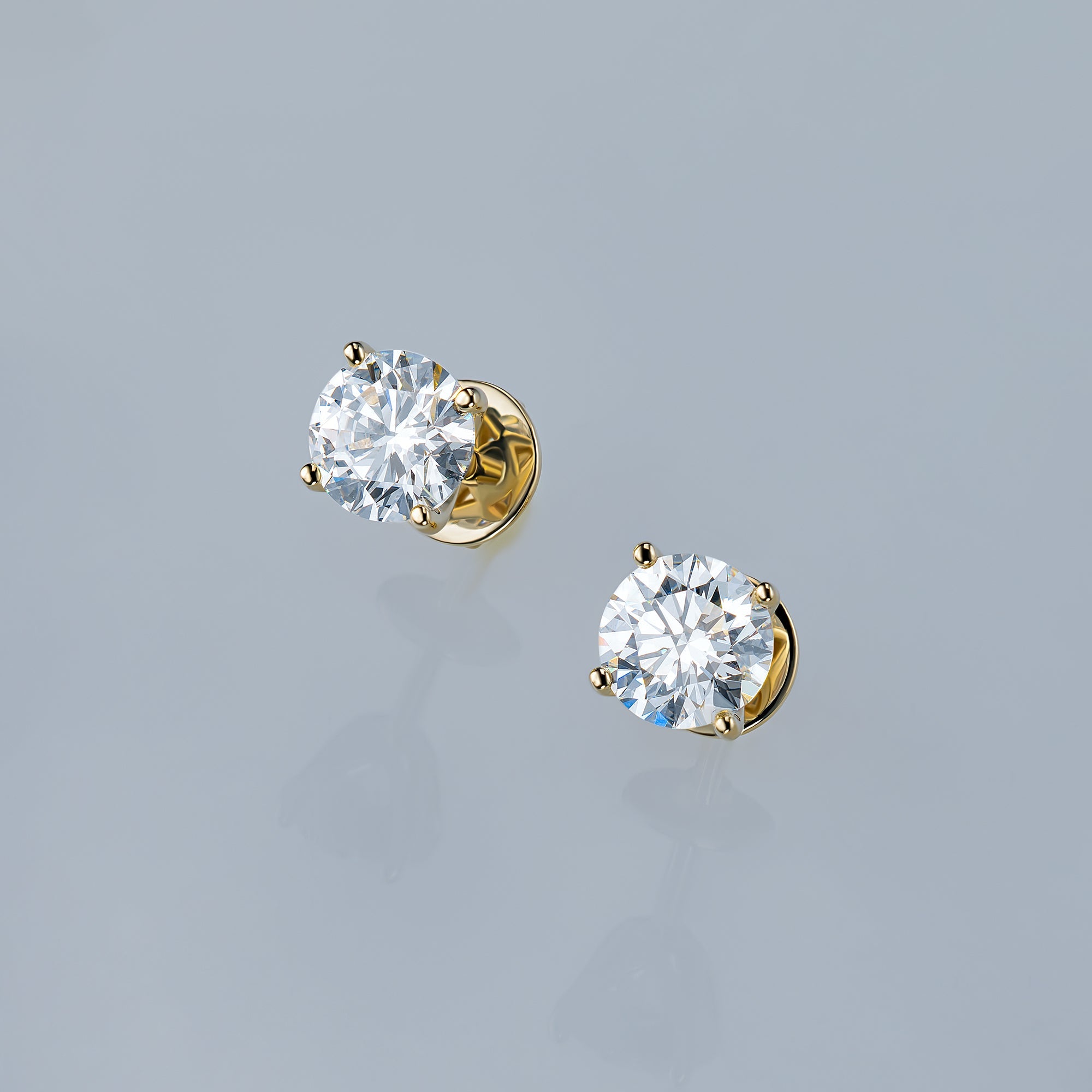 14K Yellow Gold Earring Studs with 2 Round-Cut Lab-Created Diamonds 2
