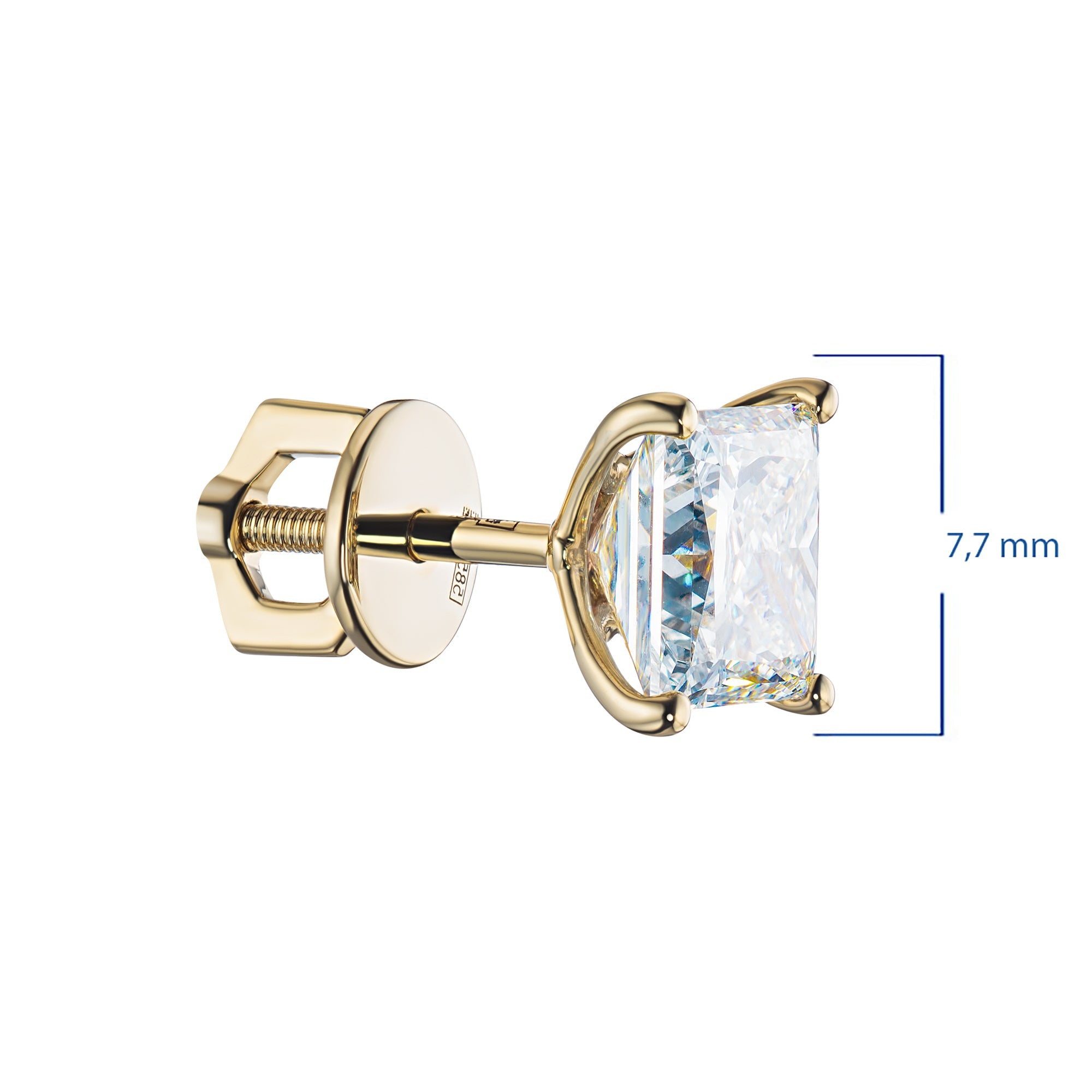 14K Yellow Gold Earring Studs with 2 Princess-Cut Lab-Created Diamonds