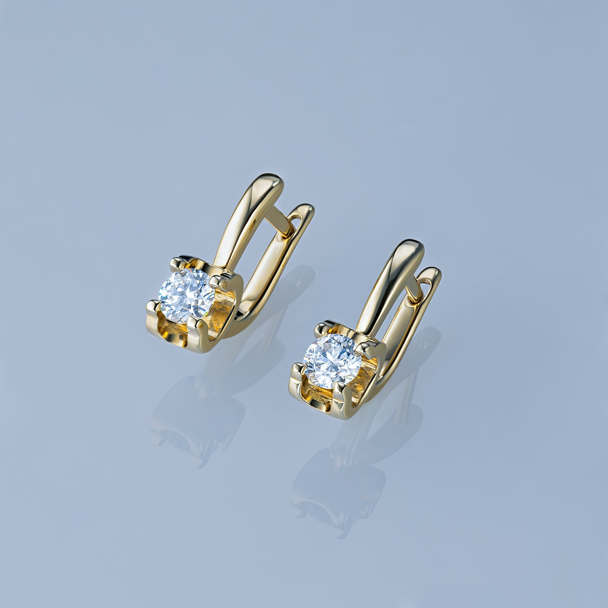 14K Yellow Gold Earrings with 2 Round-Cut Lab-Created Diamonds 1.45