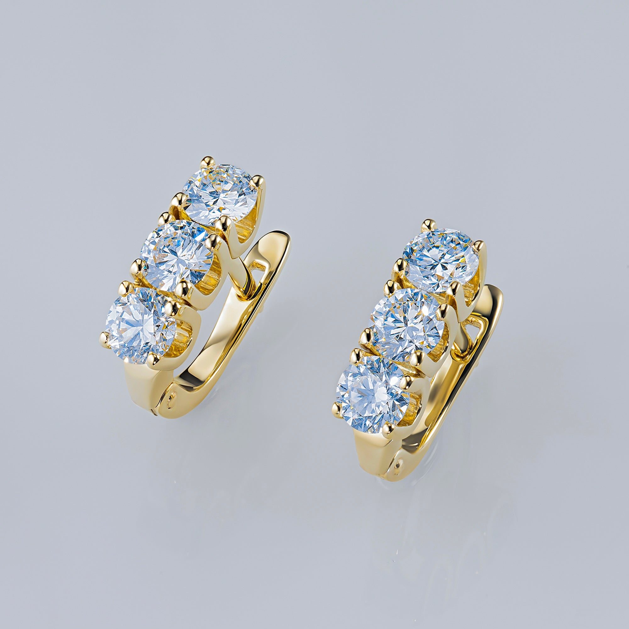14K Yellow Gold Earrings with 6 Round-Cut Lab-Created Diamonds 2.275