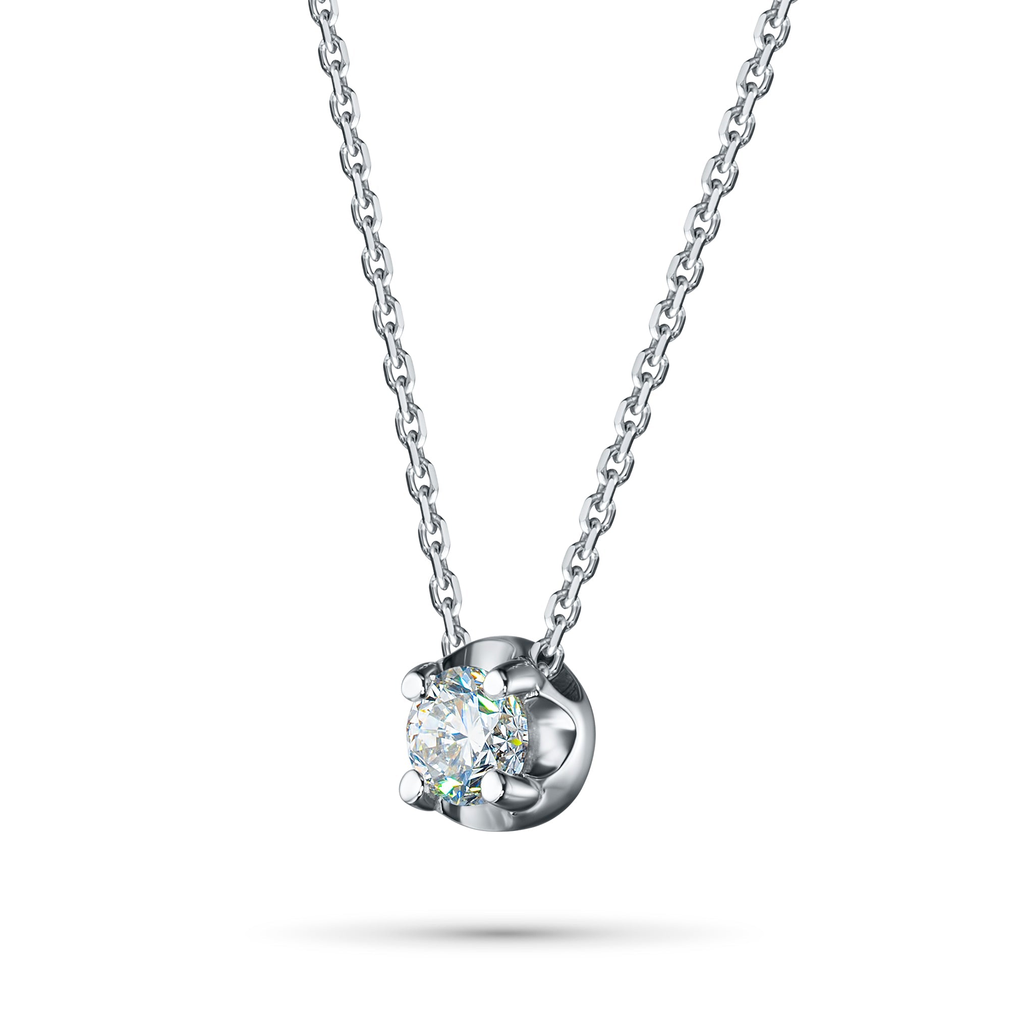 14K White Gold Necklace with 1 Round-Cut Lab-Created Diamond 0.705