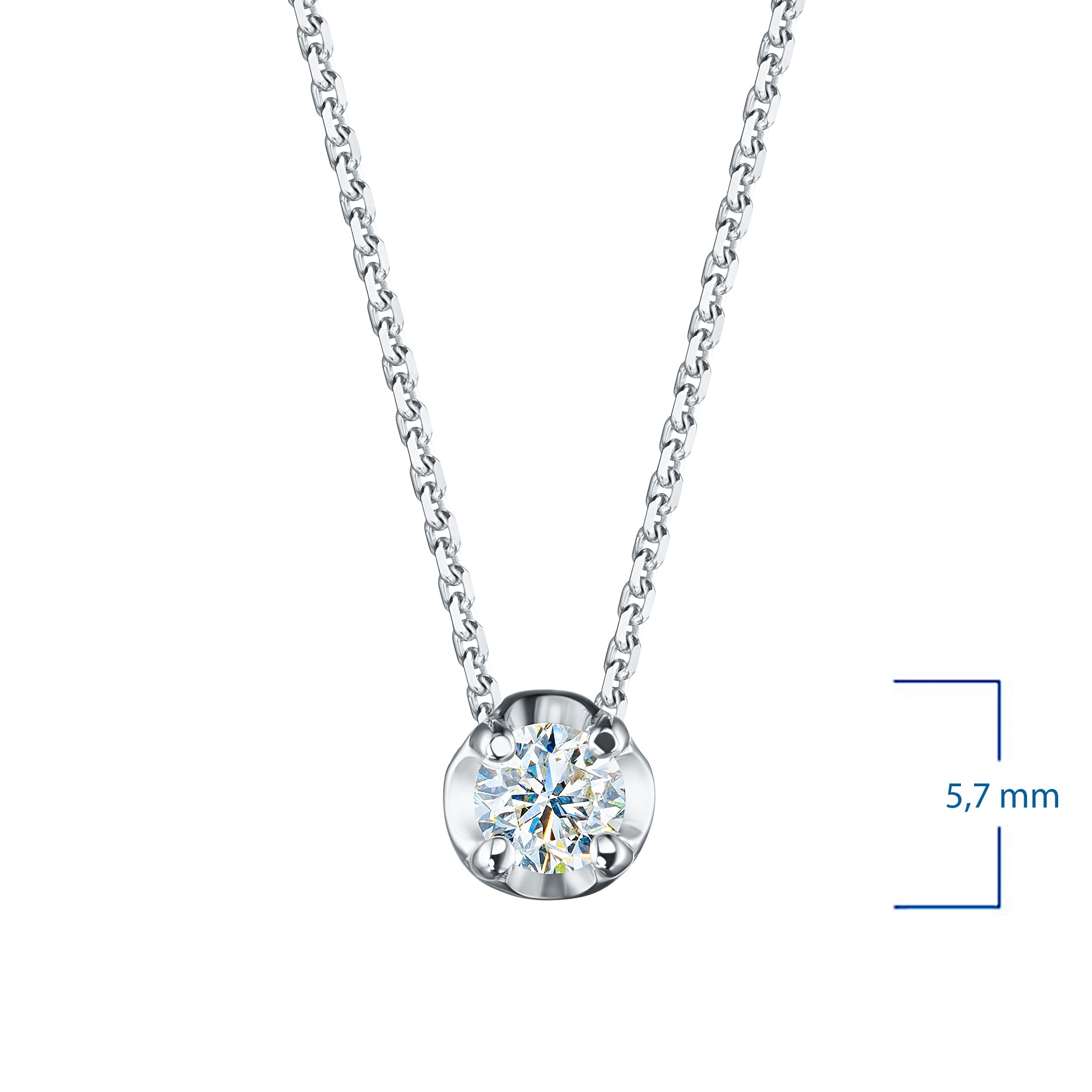 14K White Gold Necklace with 1 Round-Cut Lab-Created Diamond 0.705