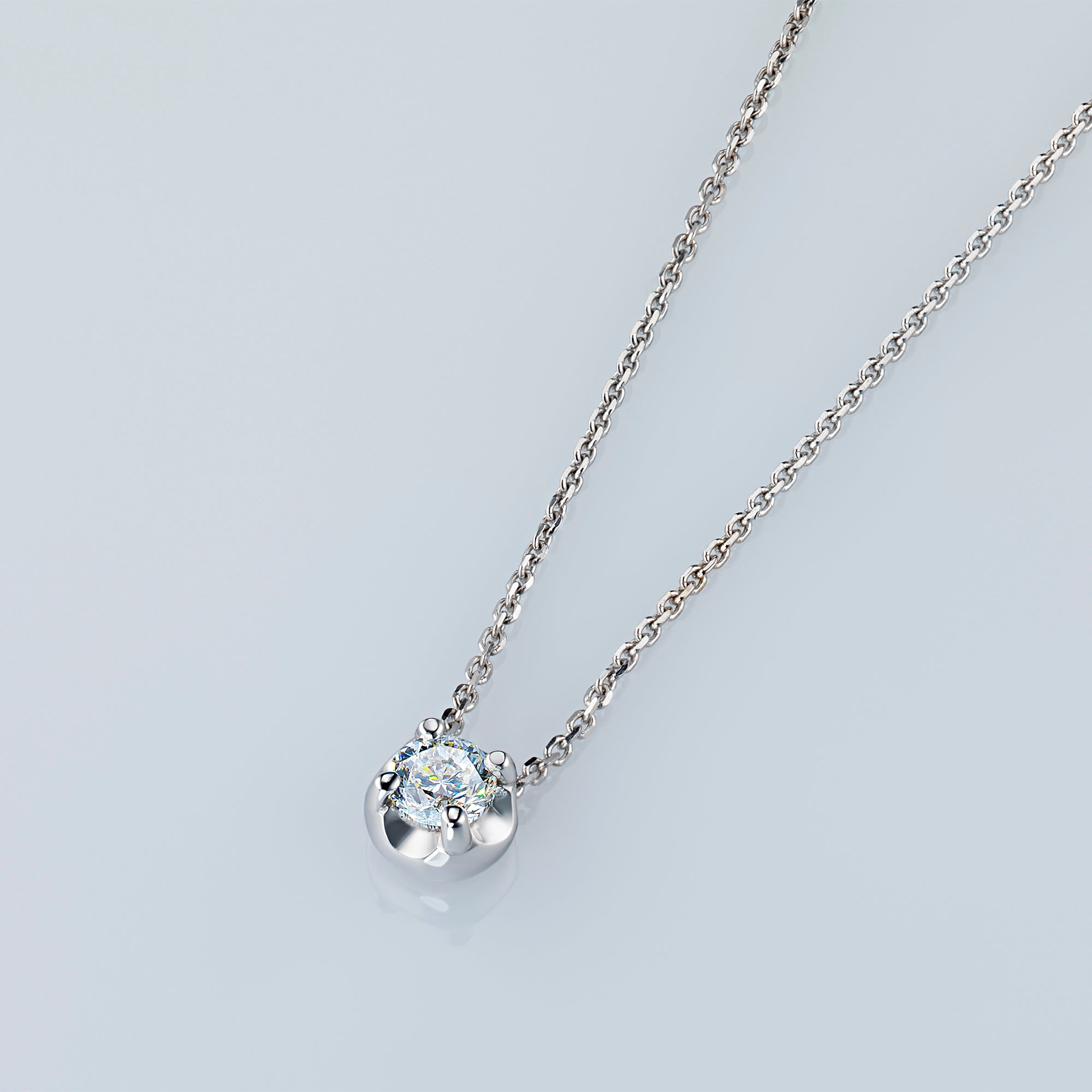 14K White Gold Necklace with 1 Round-Cut Lab-Created Diamond 0.705