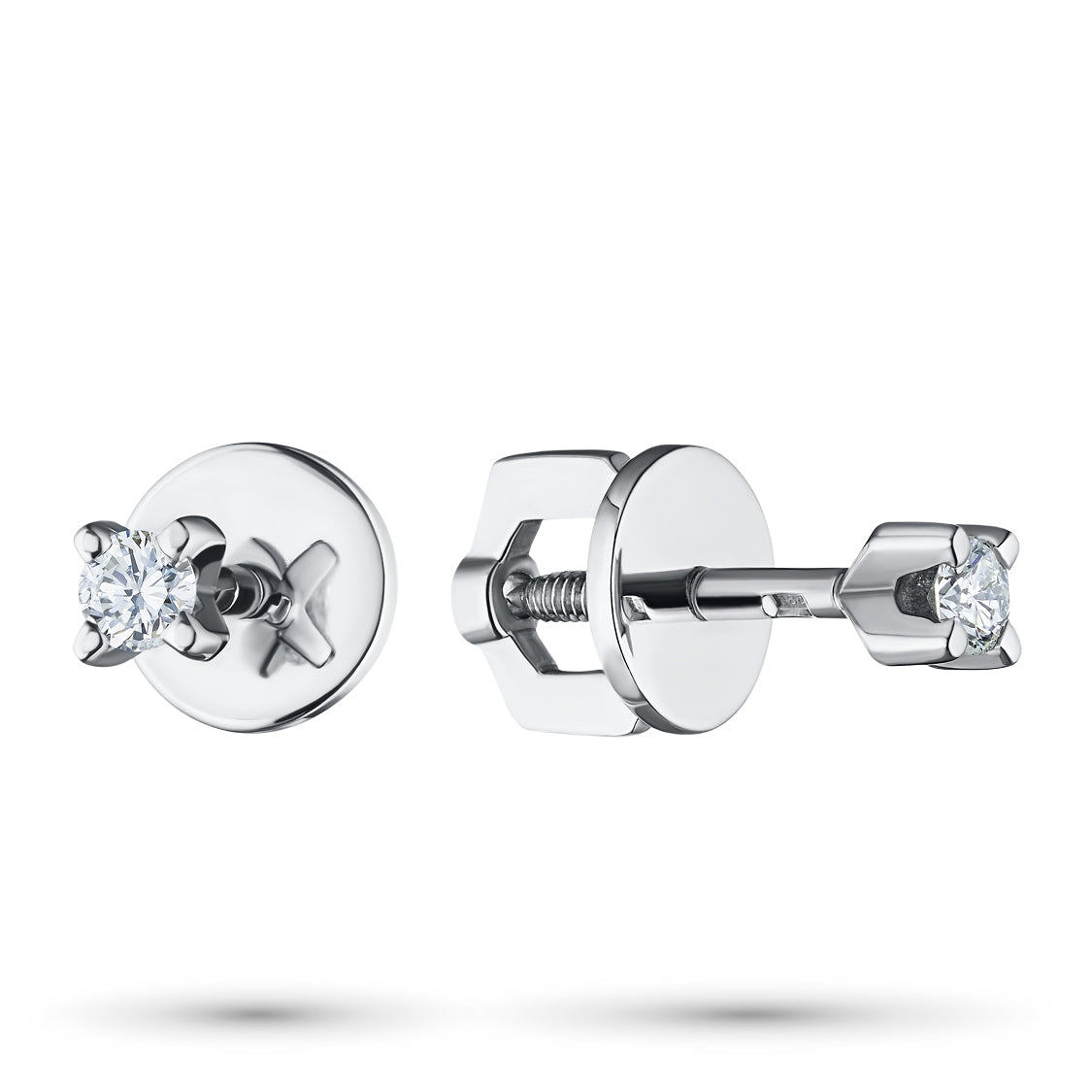14K White Gold Earring Studs with 2 Princess-Cut Lab-Created Diamonds