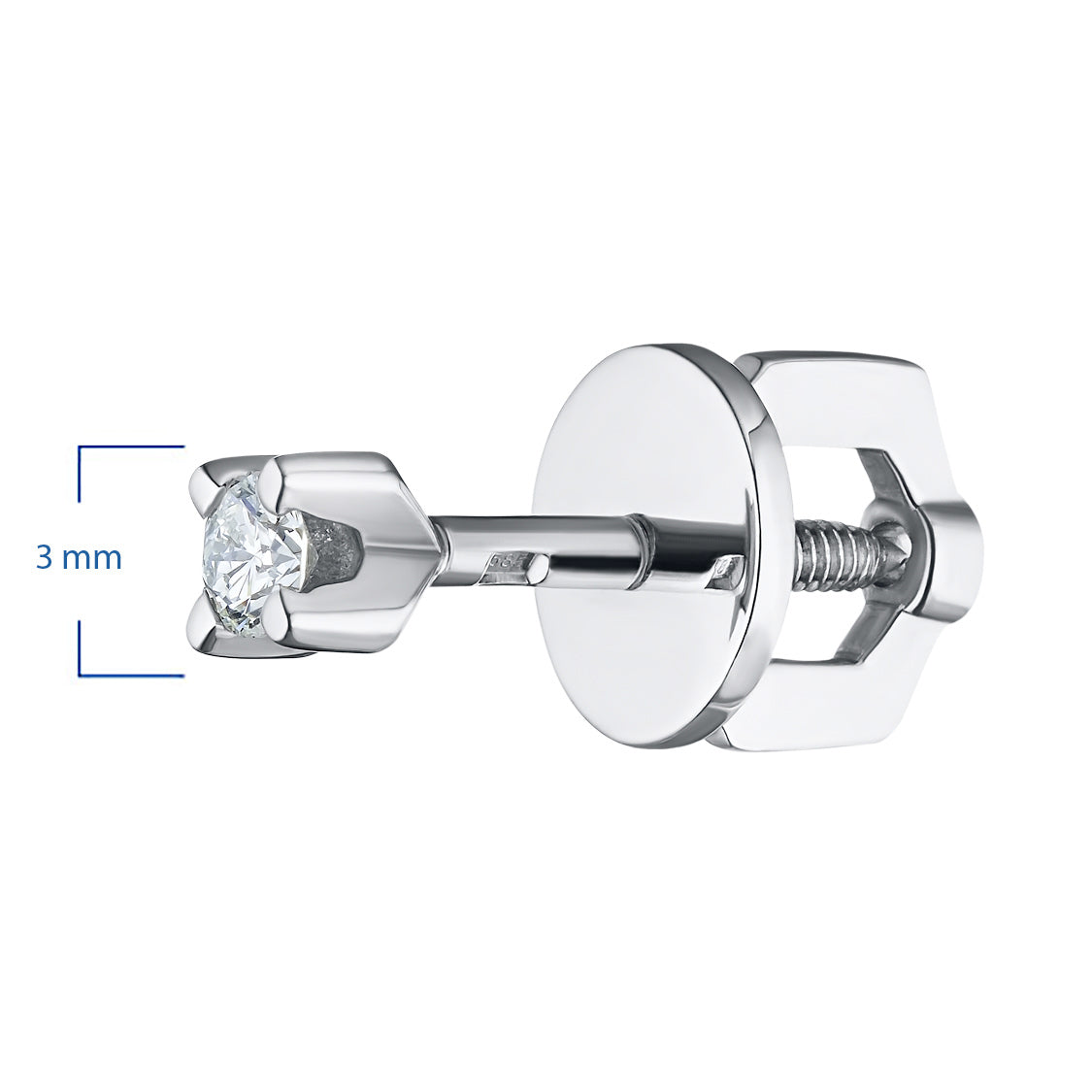 14K White Gold Earring Studs with 2 Princess-Cut Lab-Created Diamonds