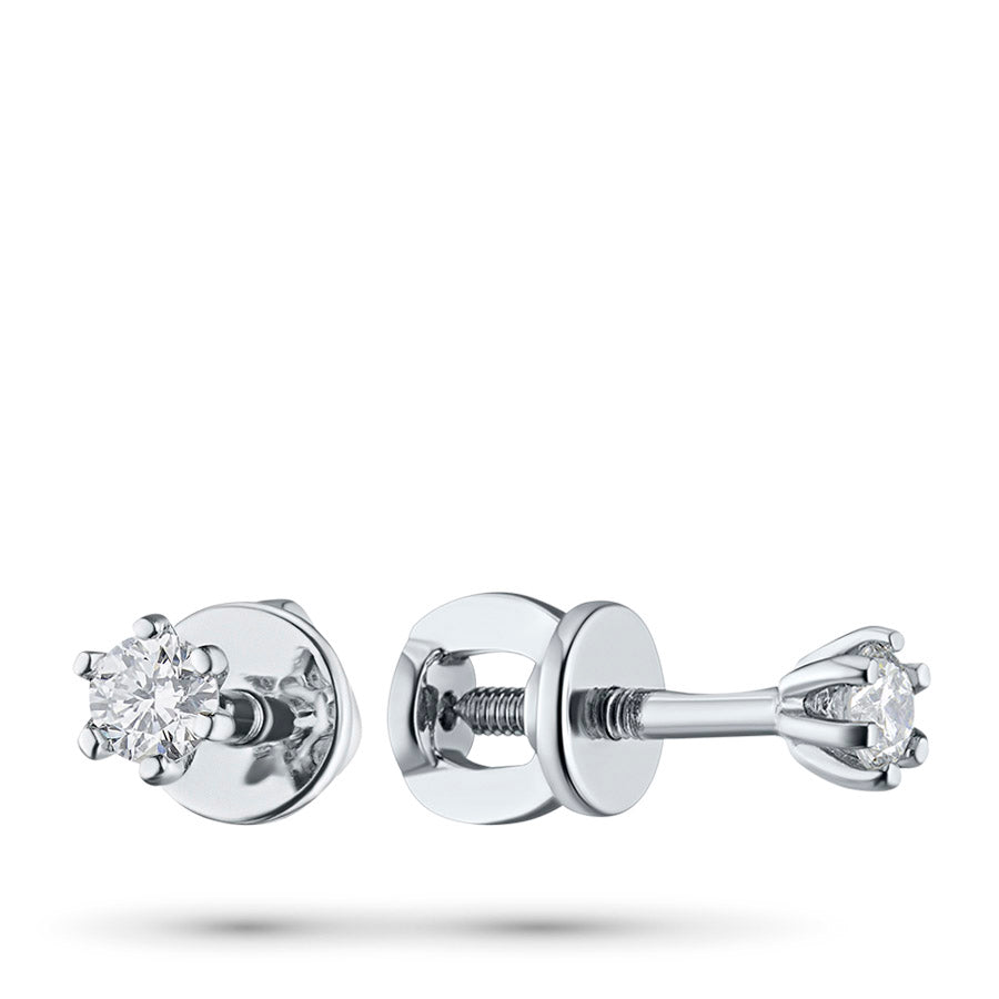 14K White Gold Earring Studs with 2 Round-Cut Lab-Created Diamonds