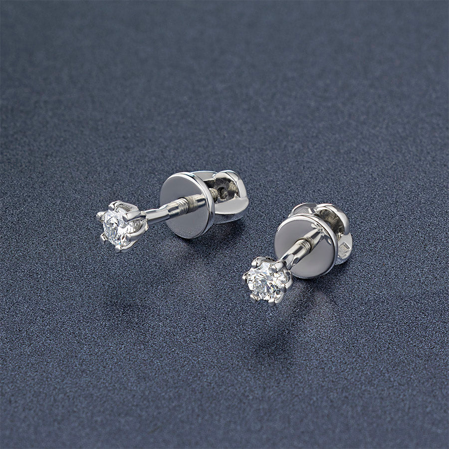 14K White Gold Earring Studs with 2 Round-Cut Lab-Created Diamonds