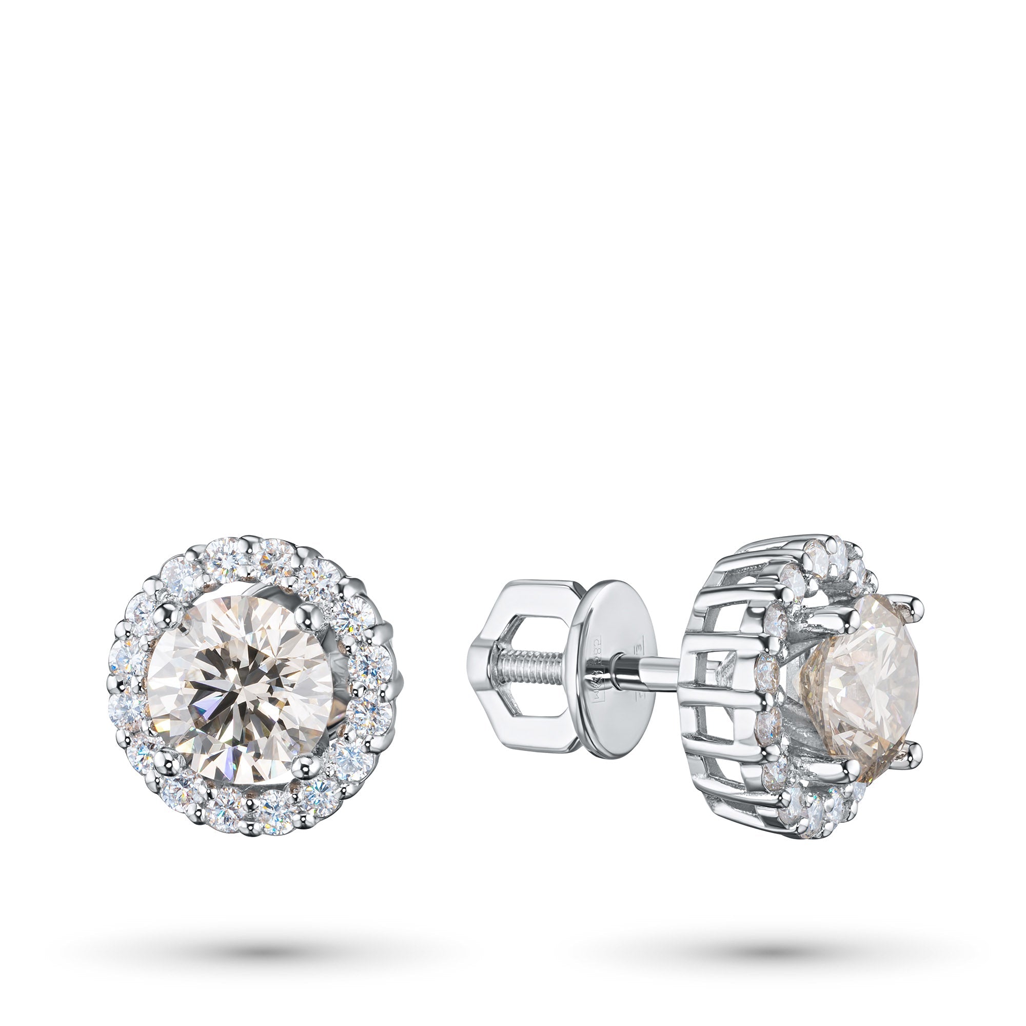 14K White Gold Earring Studs with 34 Round-Cut Lab-Created Diamonds
