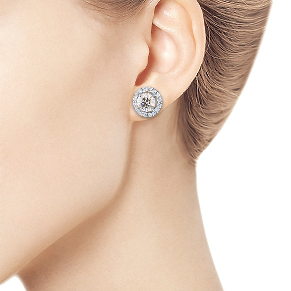 14K White Gold Earring Studs with 34 Round-Cut Lab-Created Diamonds