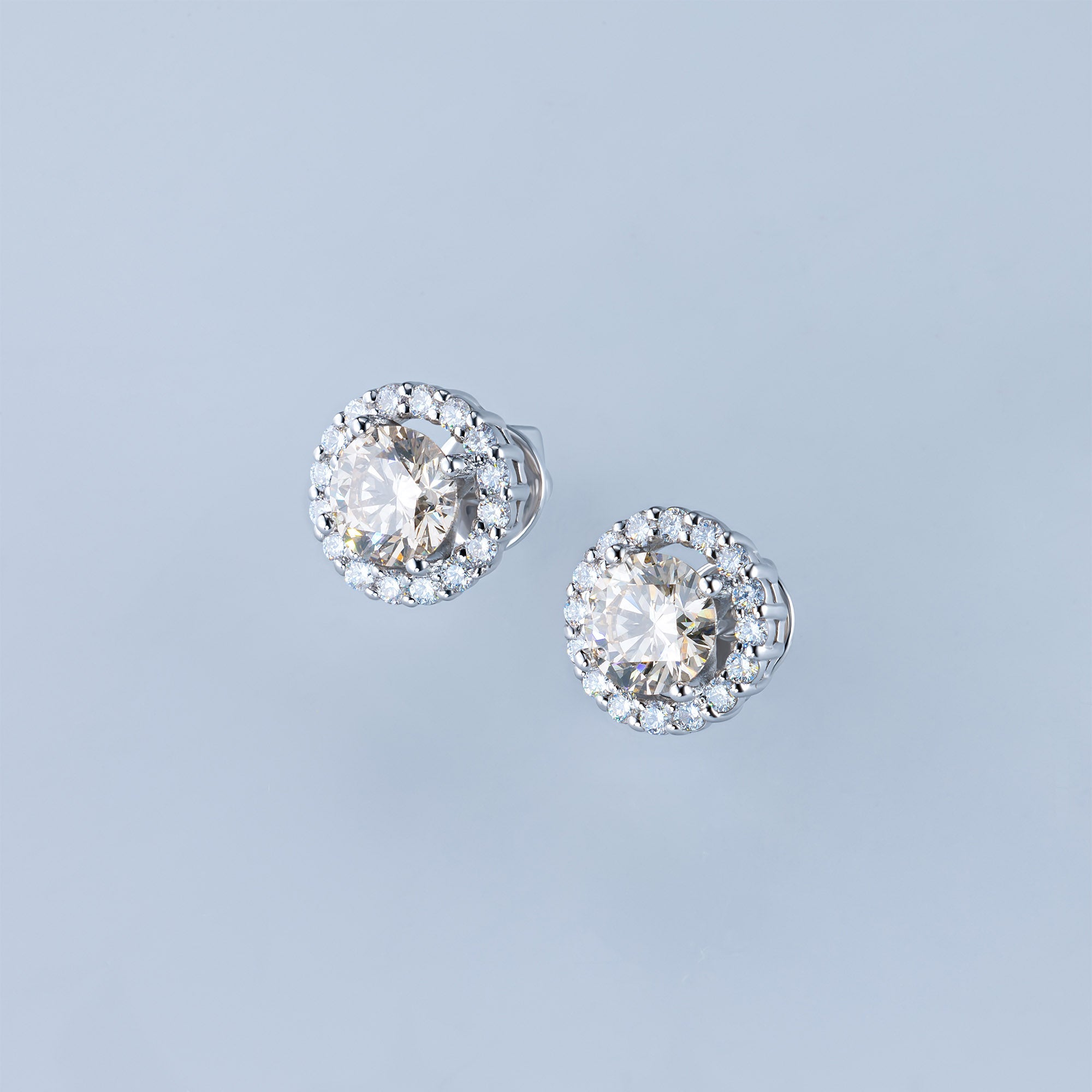 14K White Gold Earring Studs with 34 Round-Cut Lab-Created Diamonds