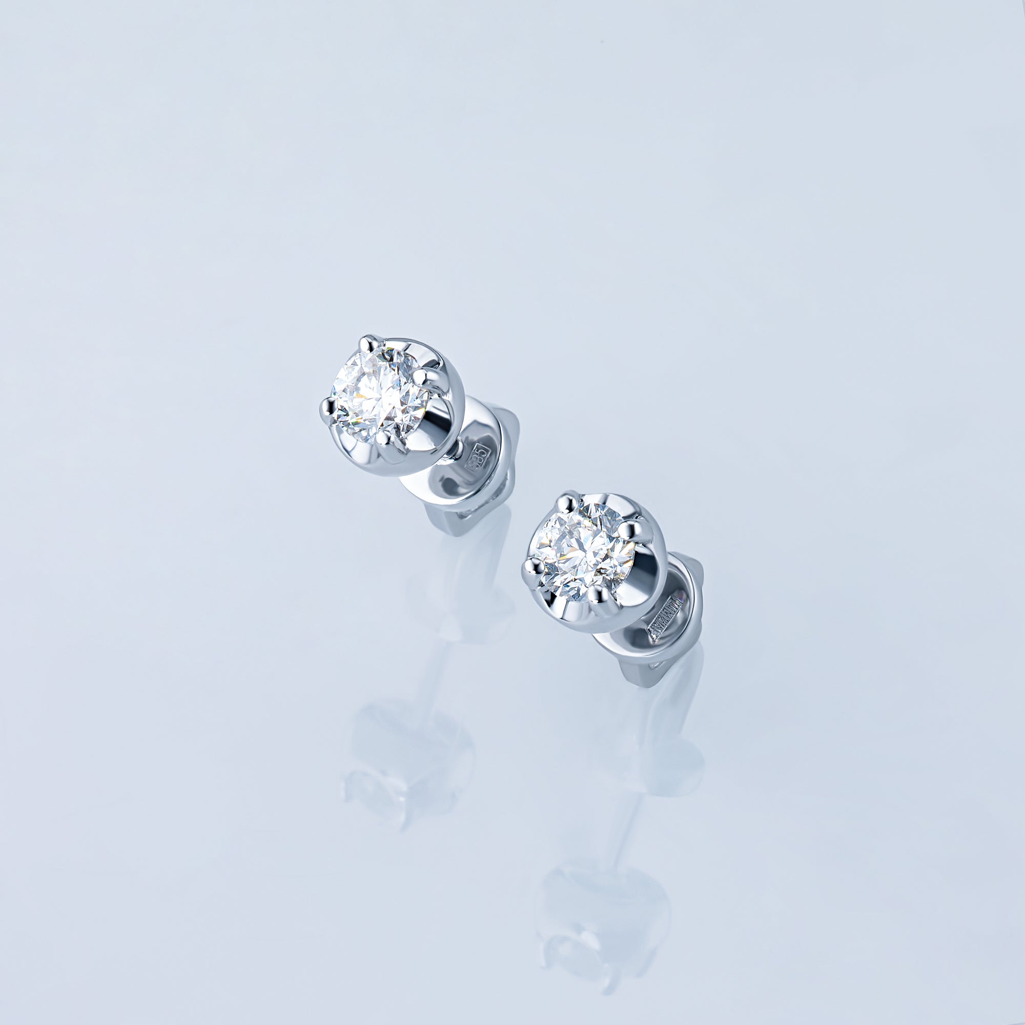 14K White Gold Earring Studs with 2 Round-Cut Lab-Created Diamonds