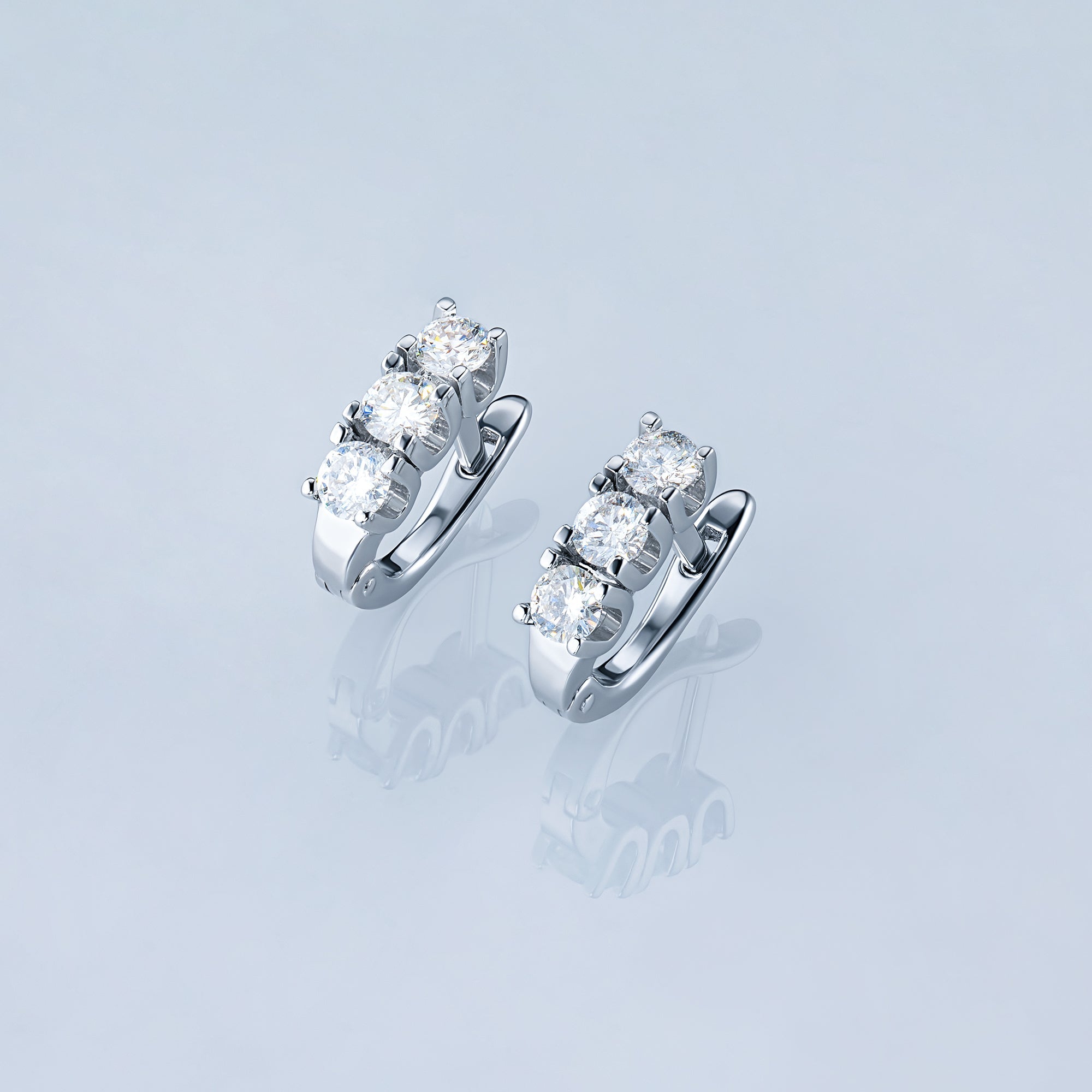 14K White Gold Earrings with 6 Round-Cut Lab-Created Diamonds 1.533
