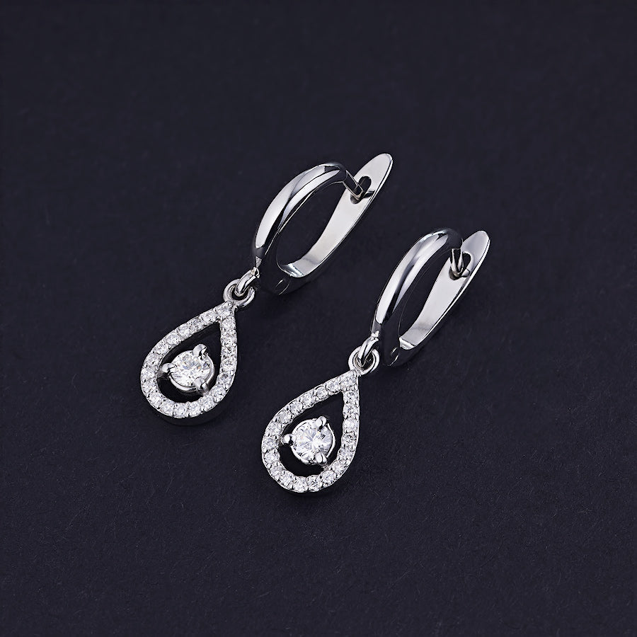 14K White Gold Earrings with 42 Round-Cut Lab-Created Diamonds 1.22