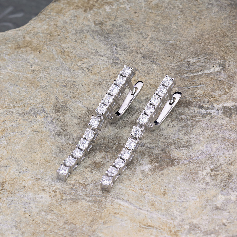 14K White Gold Earrings with 22 Round-Cut Lab-Created Diamonds 1.152