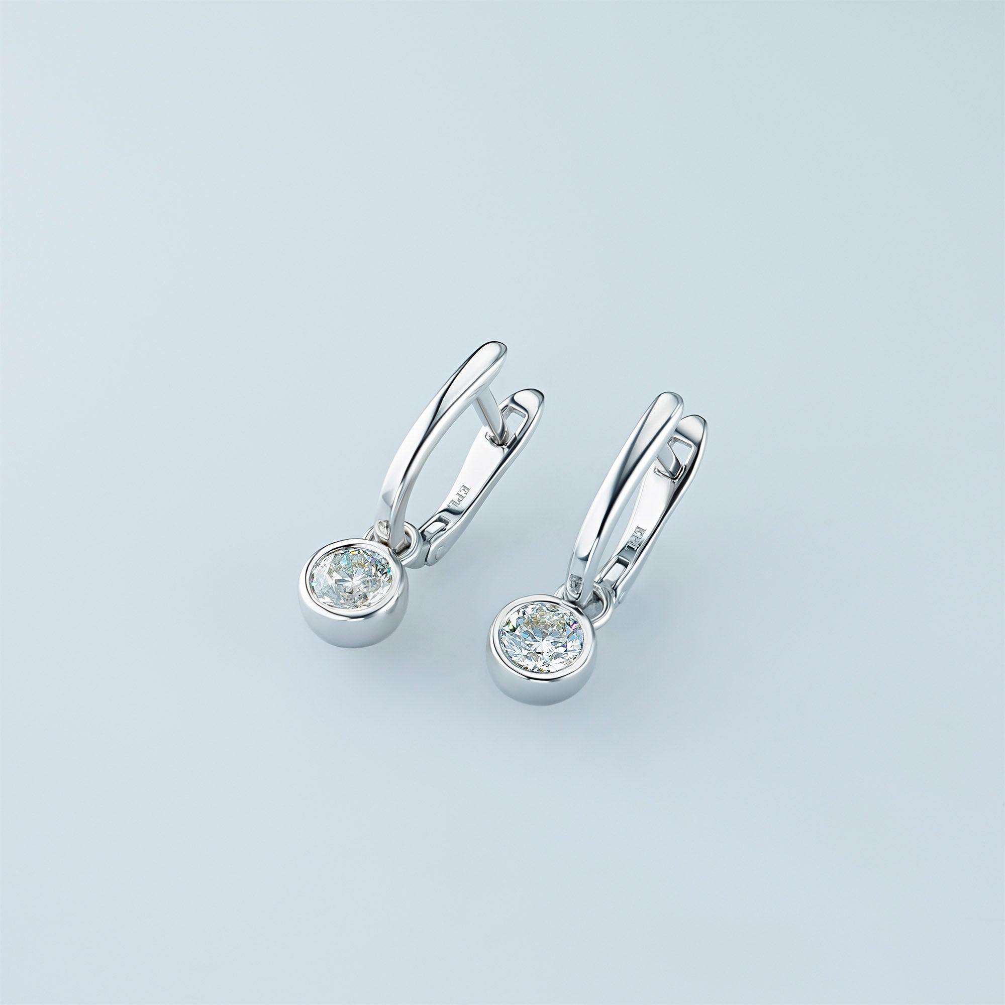 14K White Gold Earrings with 2 Round-Cut Lab-Created Diamonds 0.91