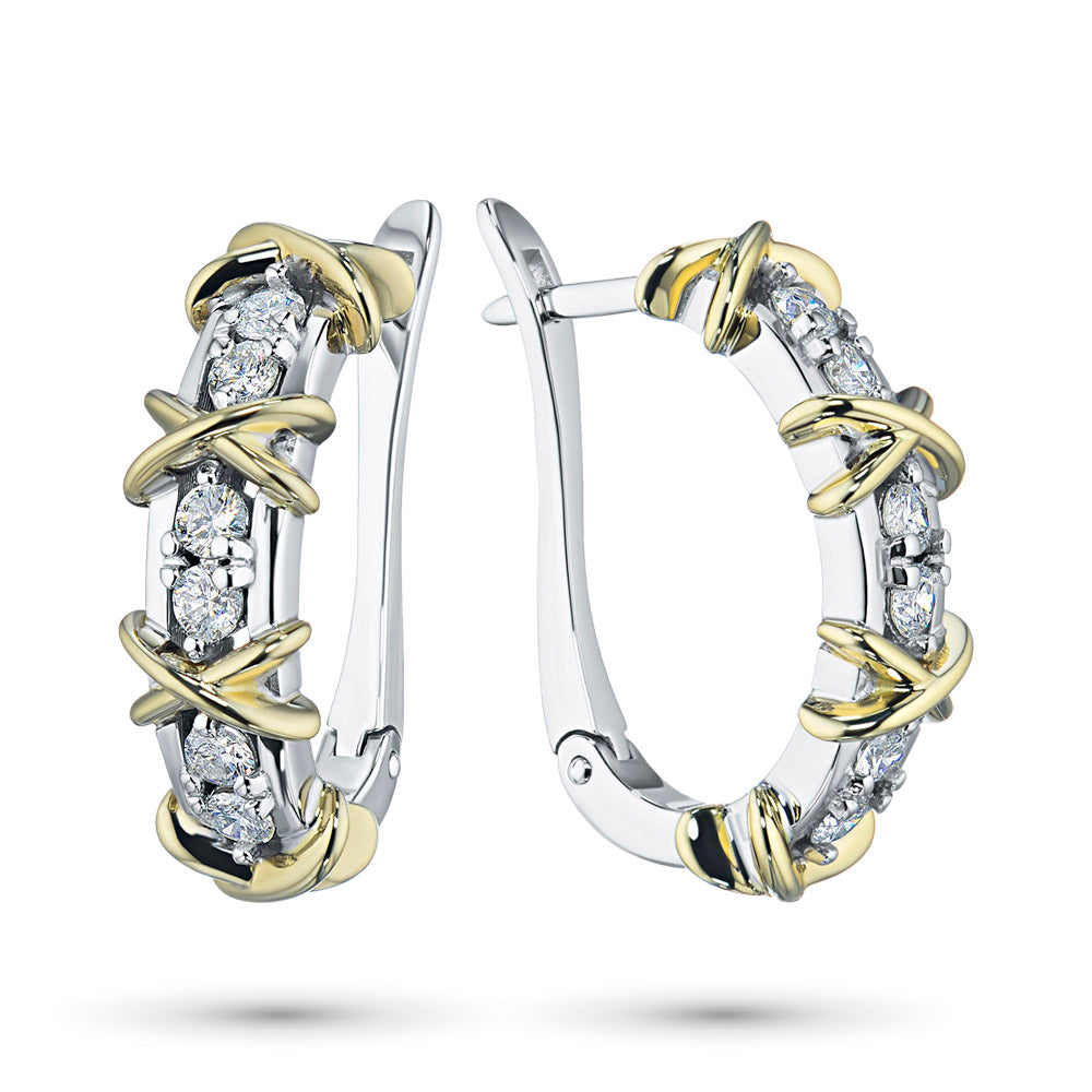 14K White and Yellow Gold Earrings with 12 Round-Cut Lab-Created