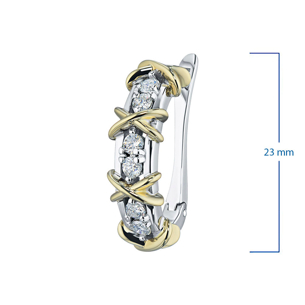 14K White and Yellow Gold Earrings with 12 Round-Cut Lab-Created