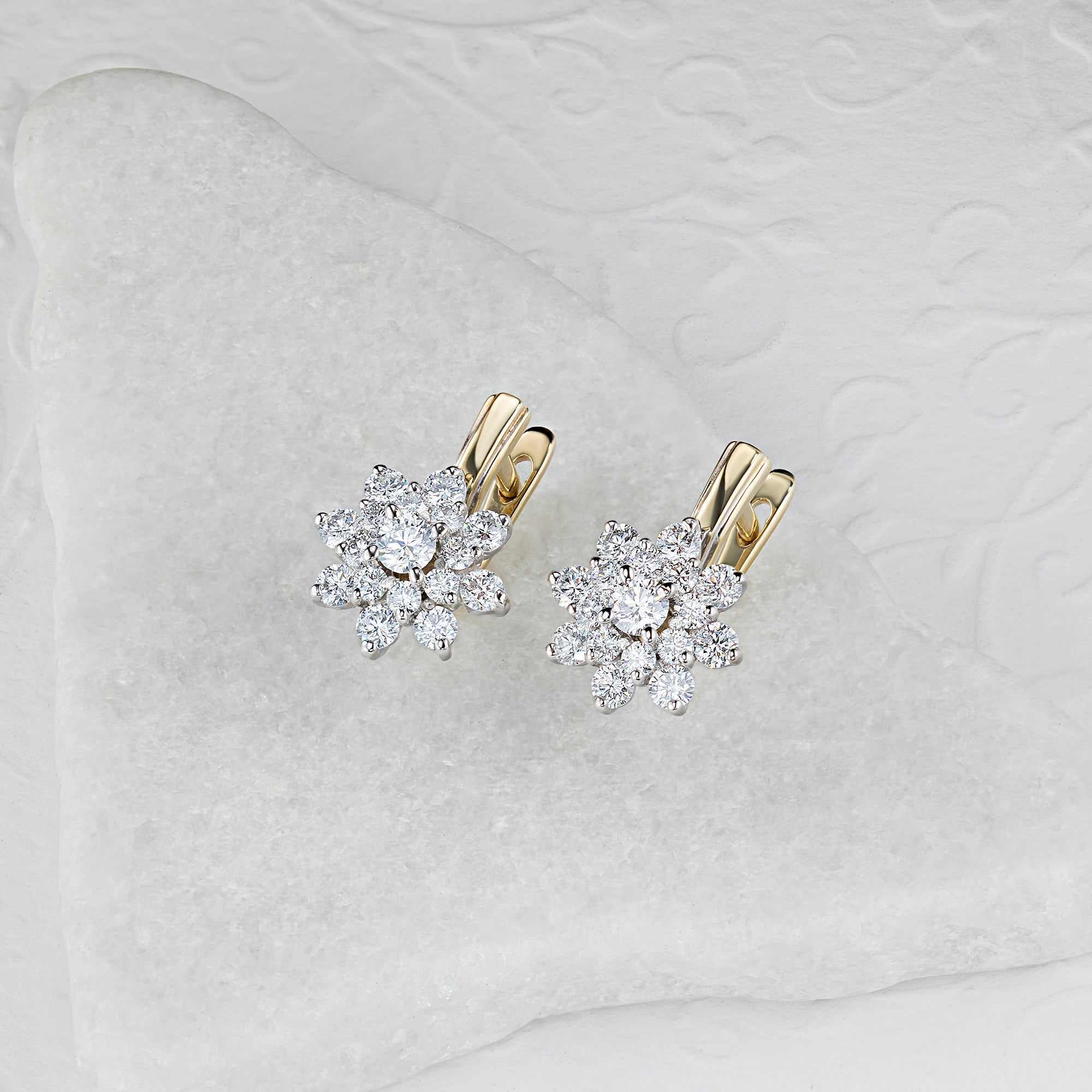 14K White and Yellow Gold Earrings with 34 Round-Cut Lab-Created