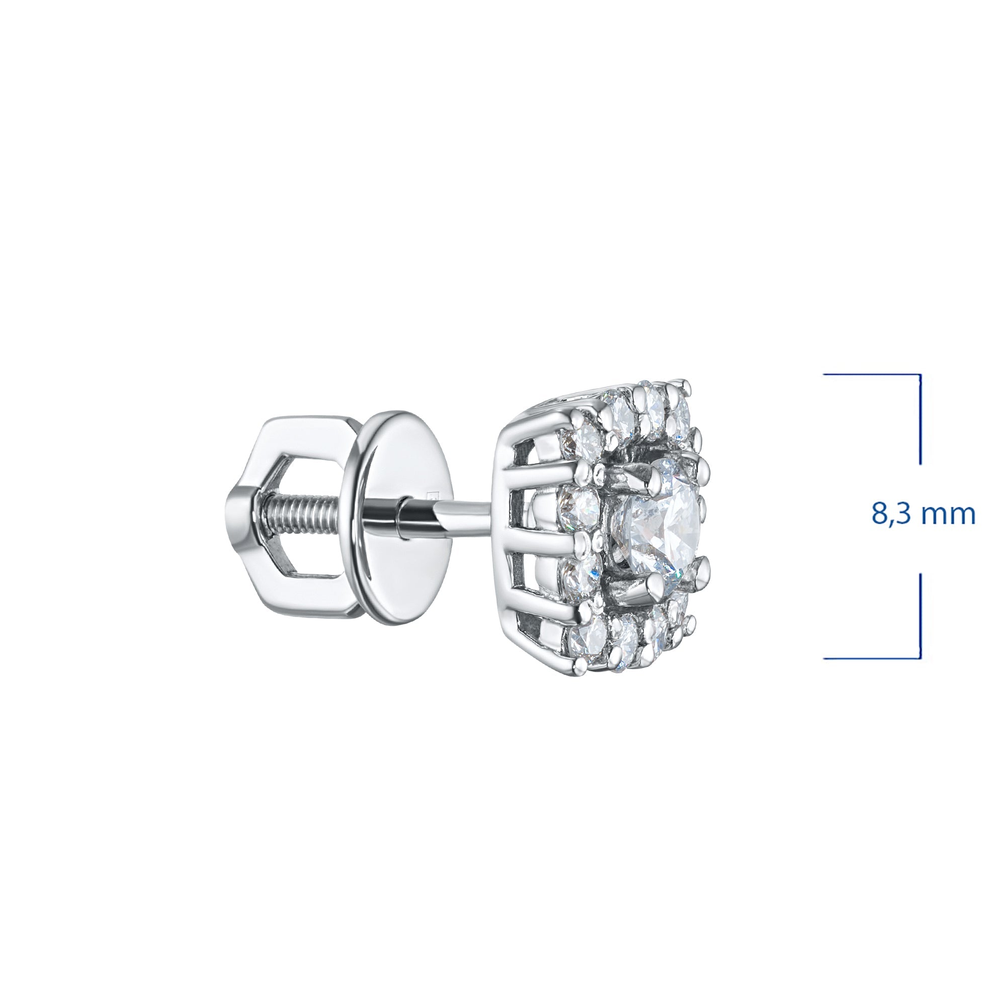 14K White Gold Earring Studs with 26 Round-Cut Lab-Created Diamonds