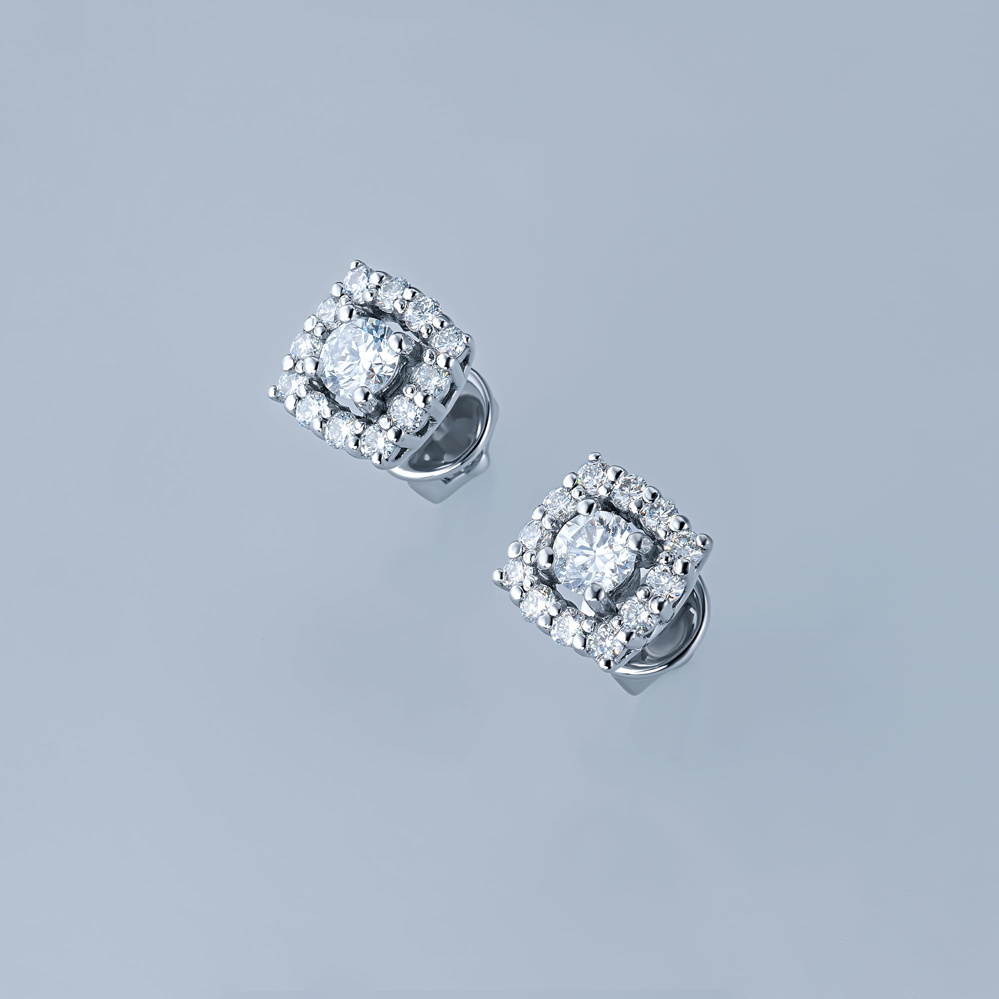 14K White Gold Earring Studs with 26 Round-Cut Lab-Created Diamonds