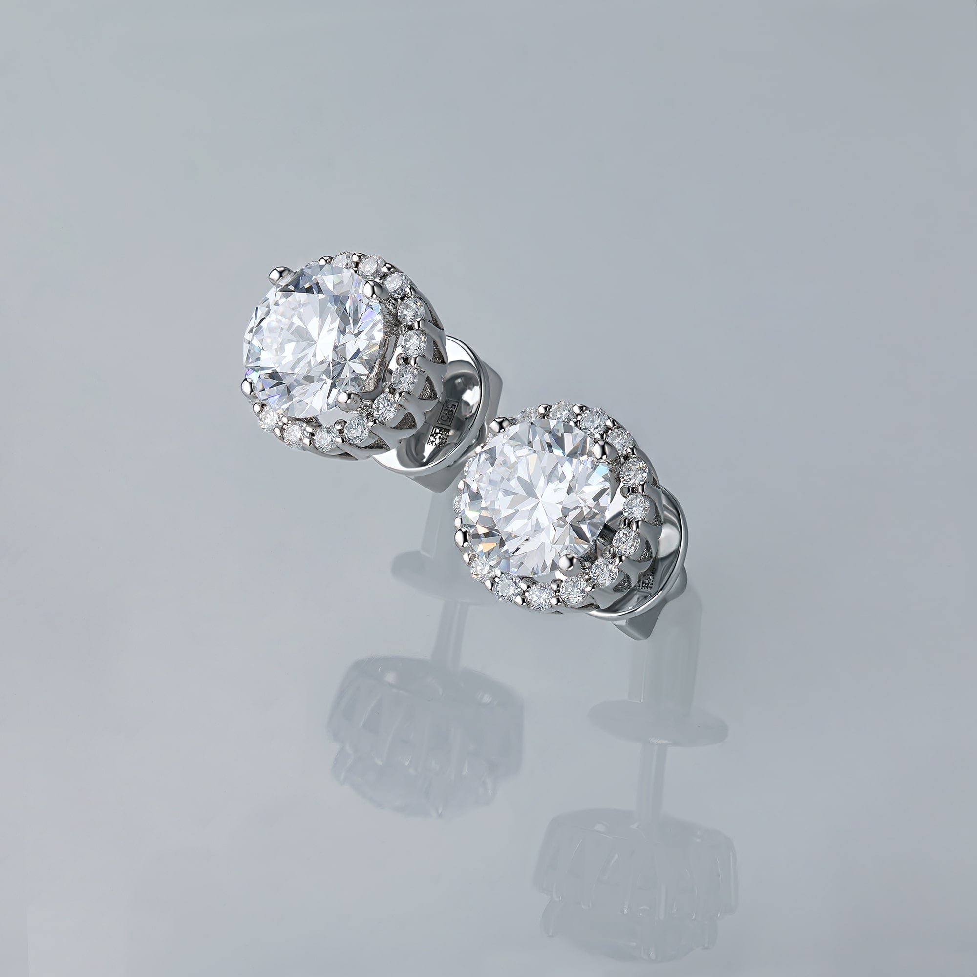 14K White Gold Earring Studs with 34 Round-Cut Lab-Created Diamonds