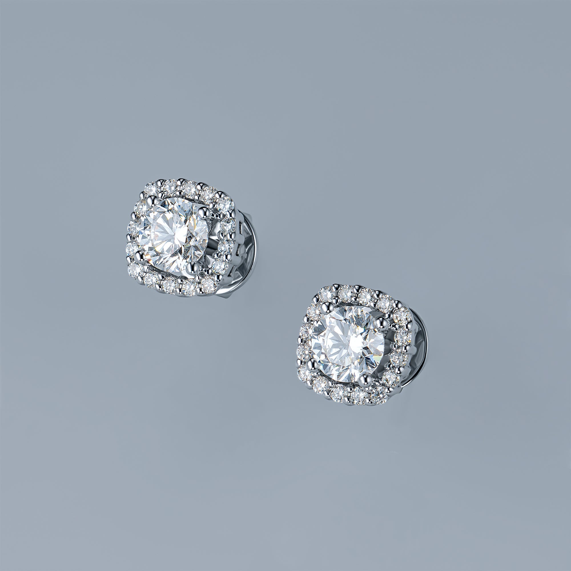 14K White Gold Earring Studs with 34 Round-Cut Lab-Created Diamonds