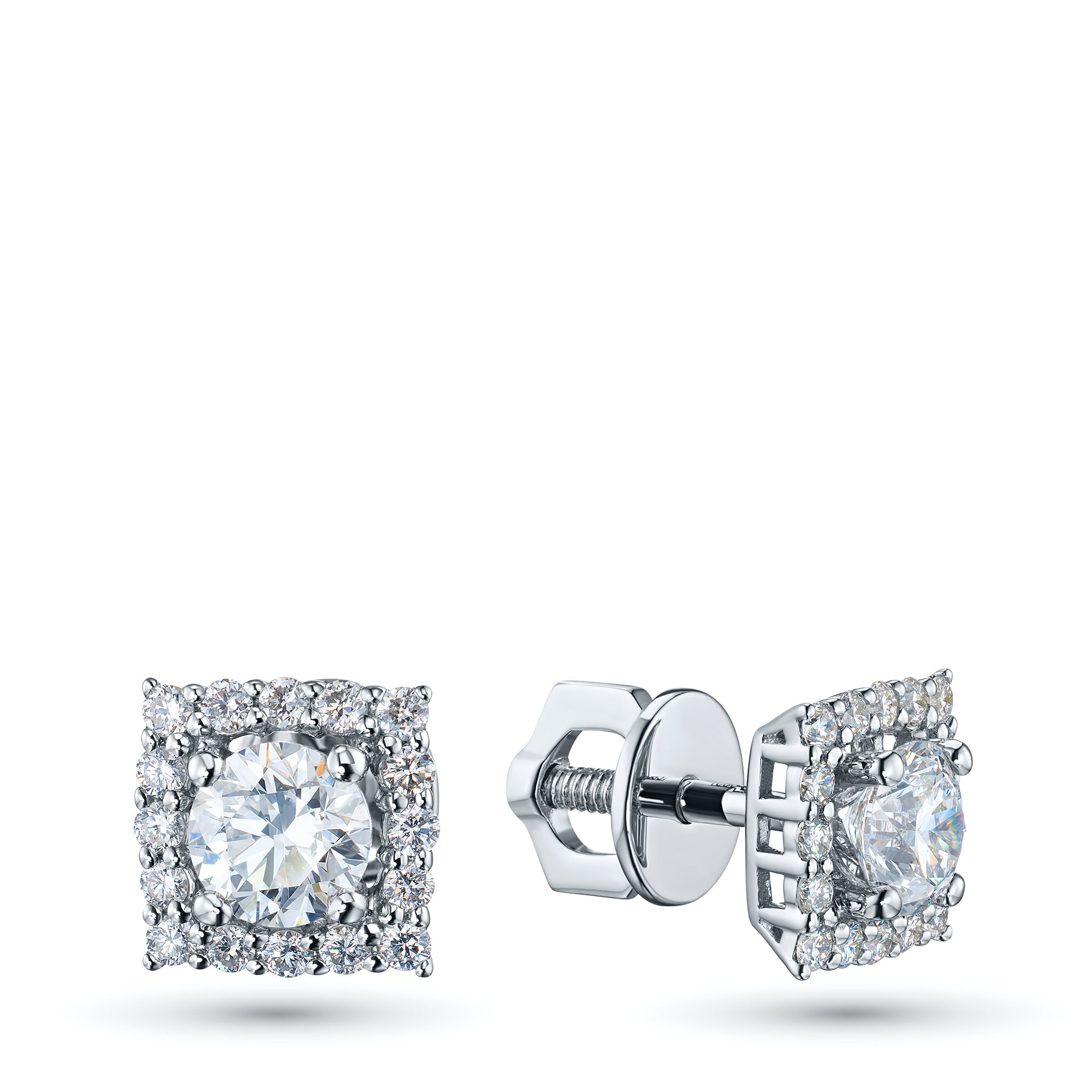 14K White Gold Earring Studs with 34 Round-Cut Lab-Created Diamonds
