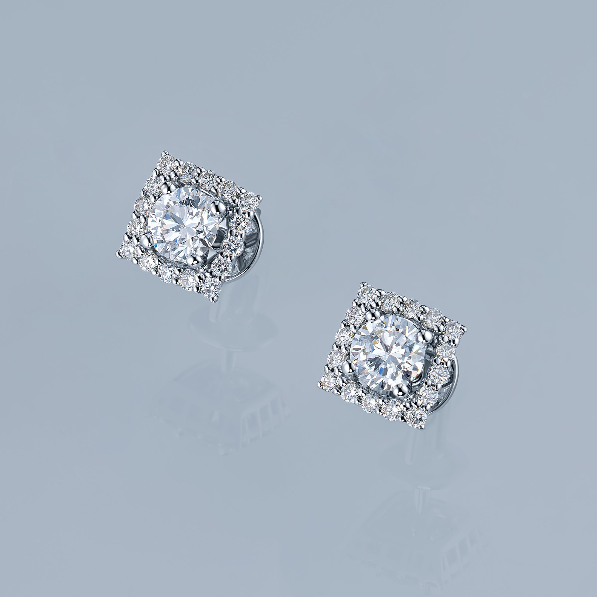 14K White Gold Earring Studs with 34 Round-Cut Lab-Created Diamonds