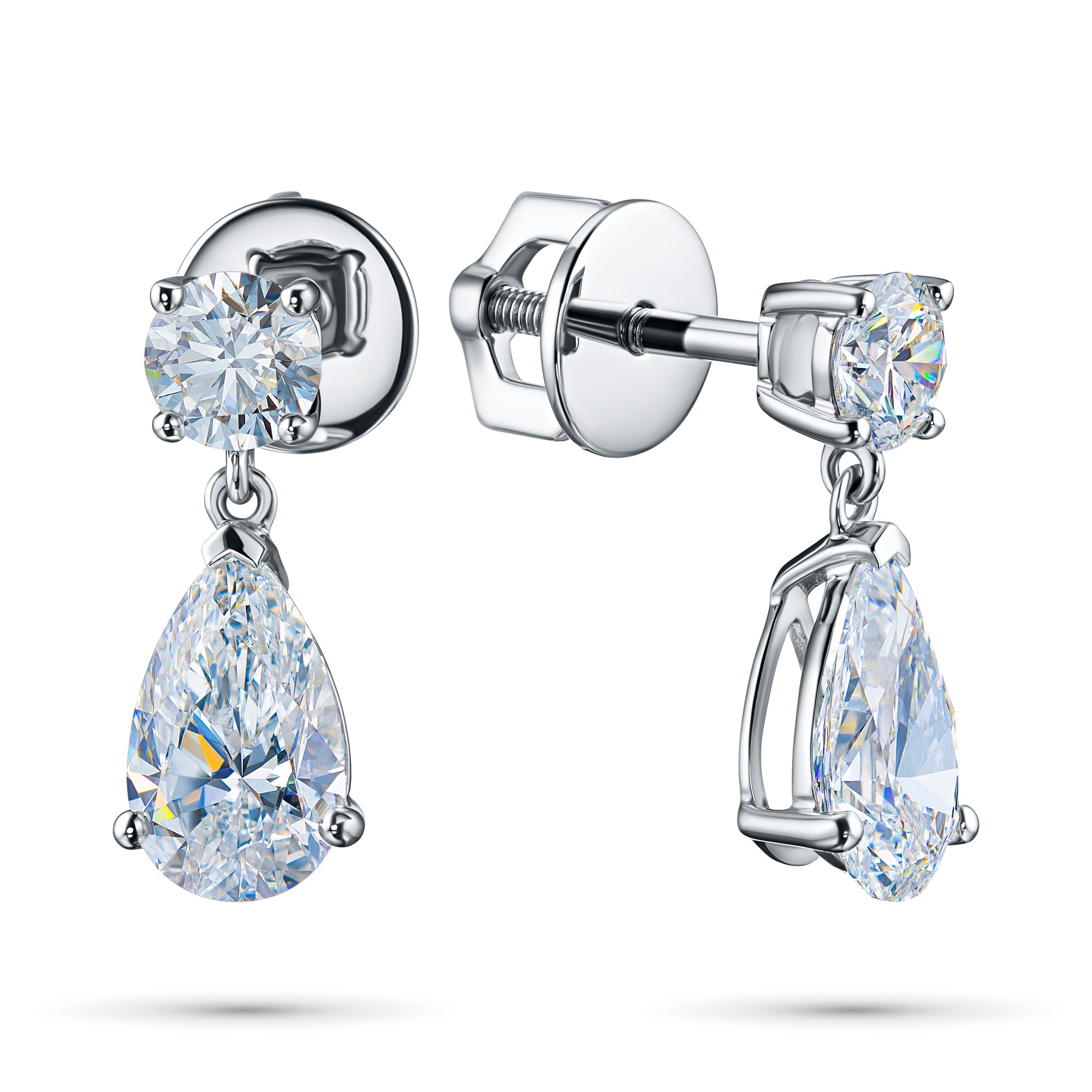14K White Gold Earring Studs with 4 Round-Cut Lab-Created Diamonds