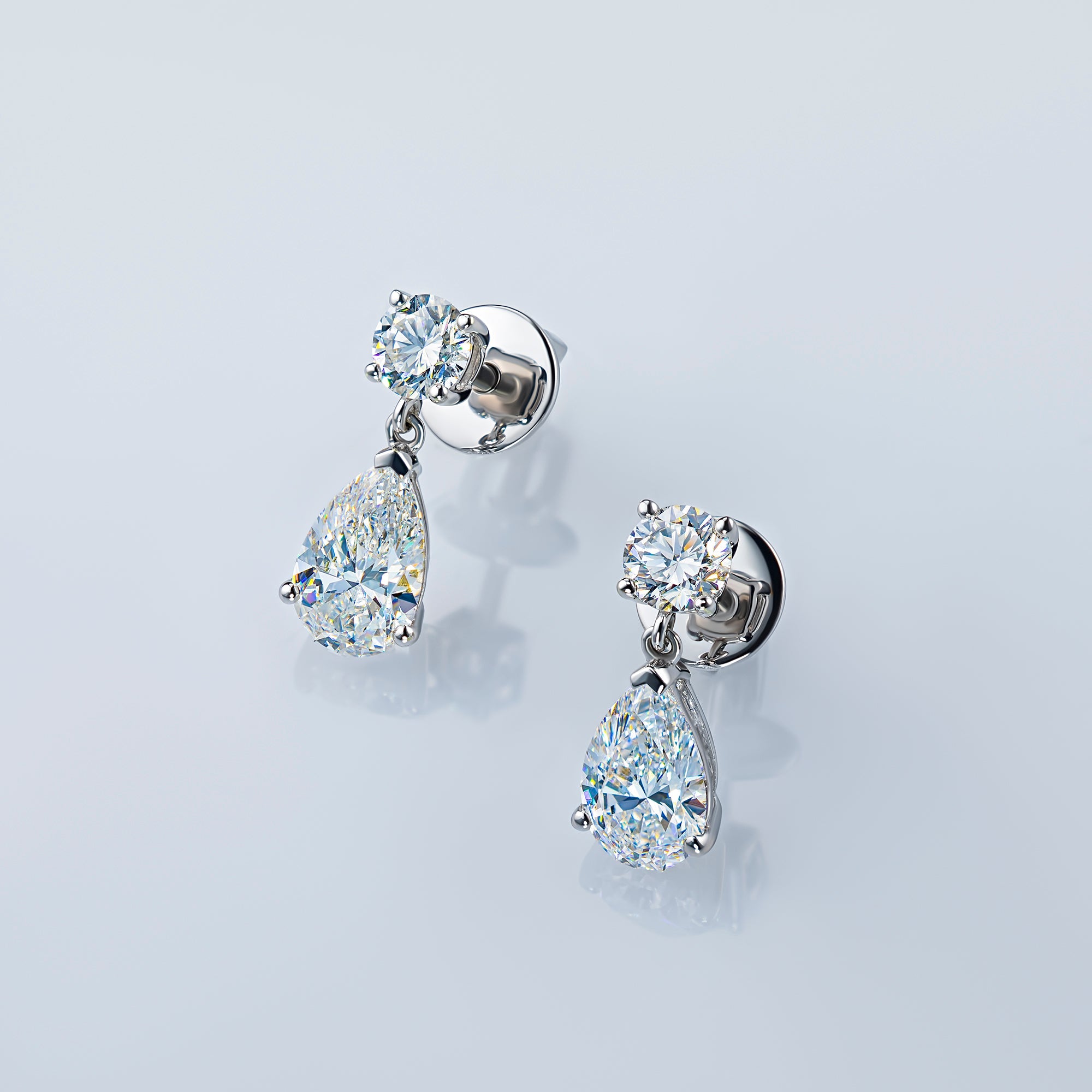 14K White Gold Earring Studs with 4 Round-Cut Lab-Created Diamonds