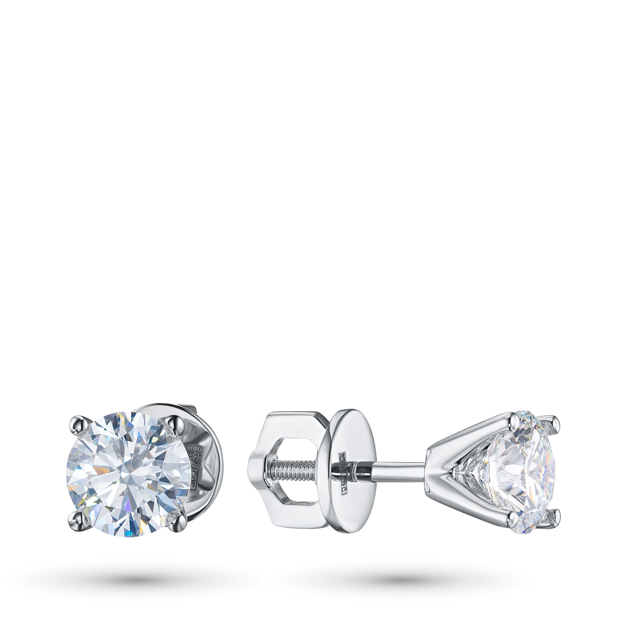 14K White Gold Earring Studs with 2 Round-Cut Lab-Created Diamonds