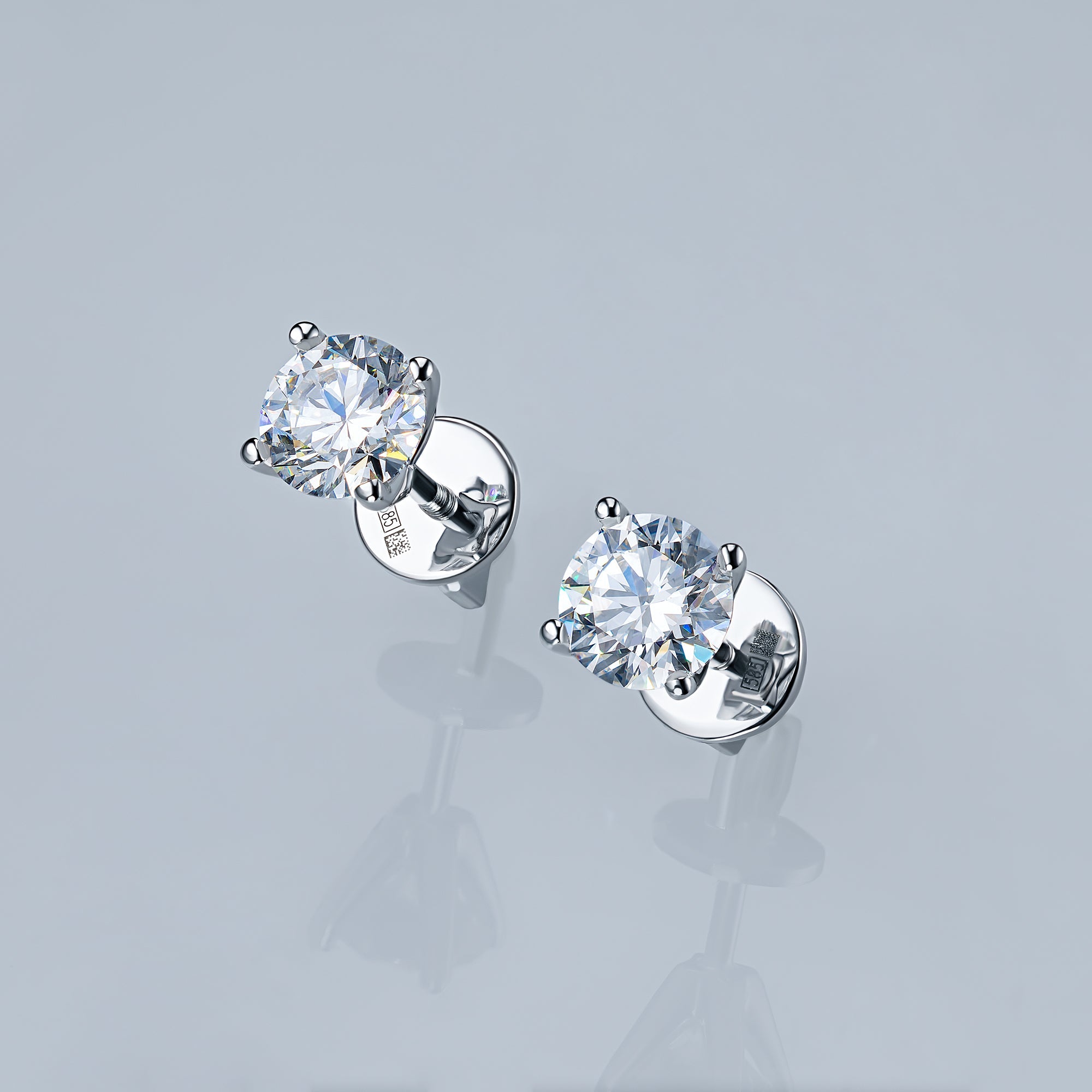 14K White Gold Earring Studs with 2 Round-Cut Lab-Created Diamonds