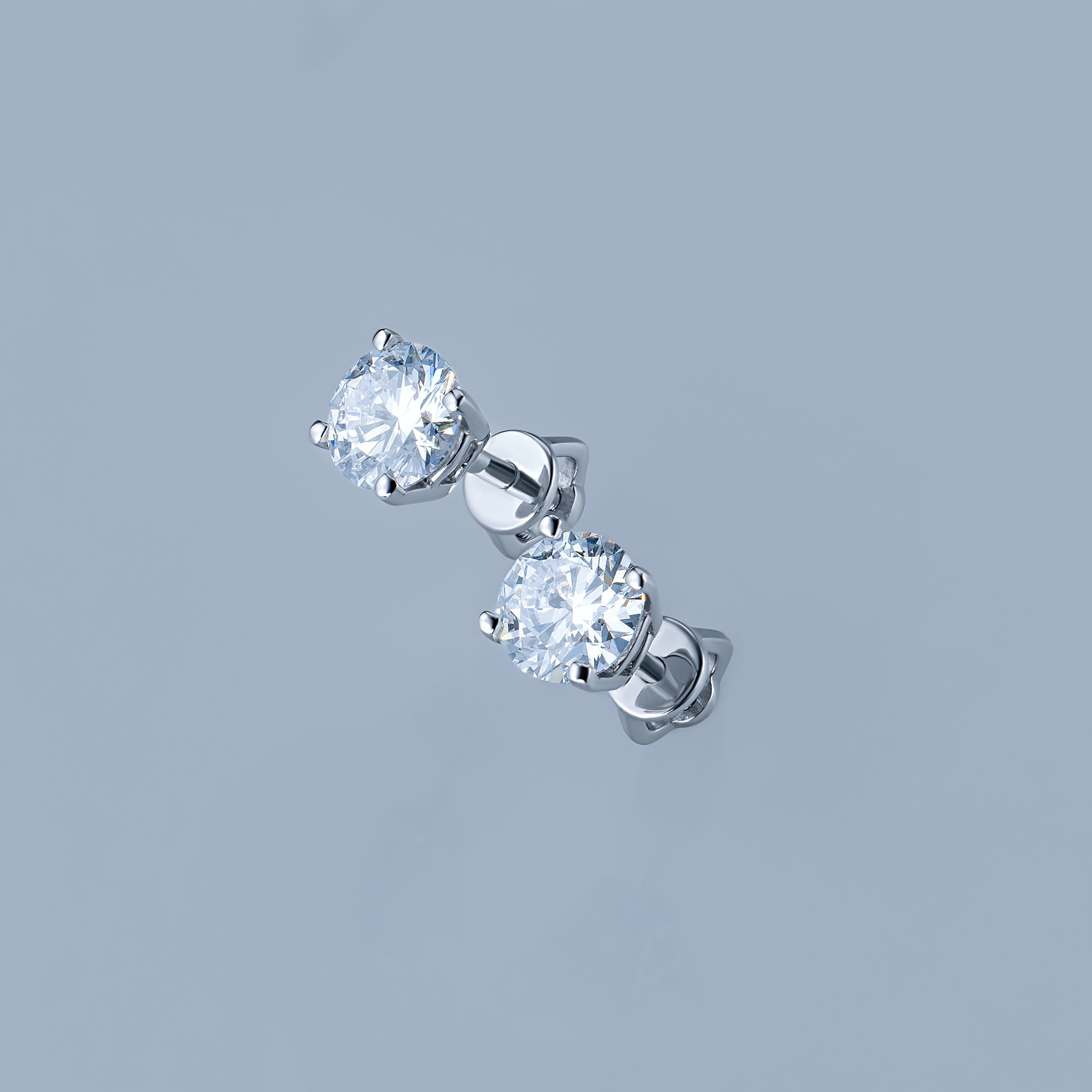 14K White Gold Earring Studs with 2 Round-Cut Lab-Created Diamonds