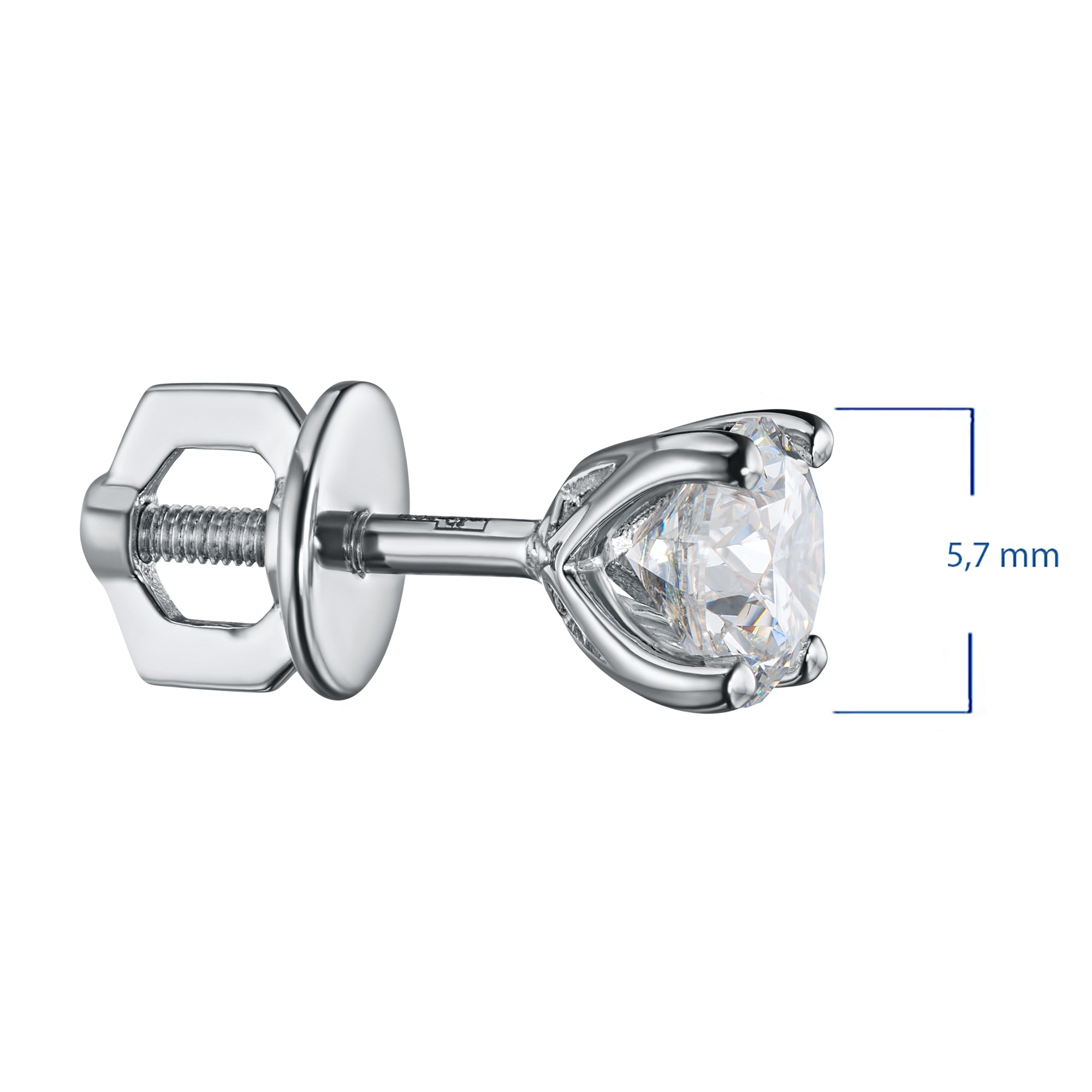 14K White Gold Earring Studs with 2 Round-Cut Lab-Created Diamonds